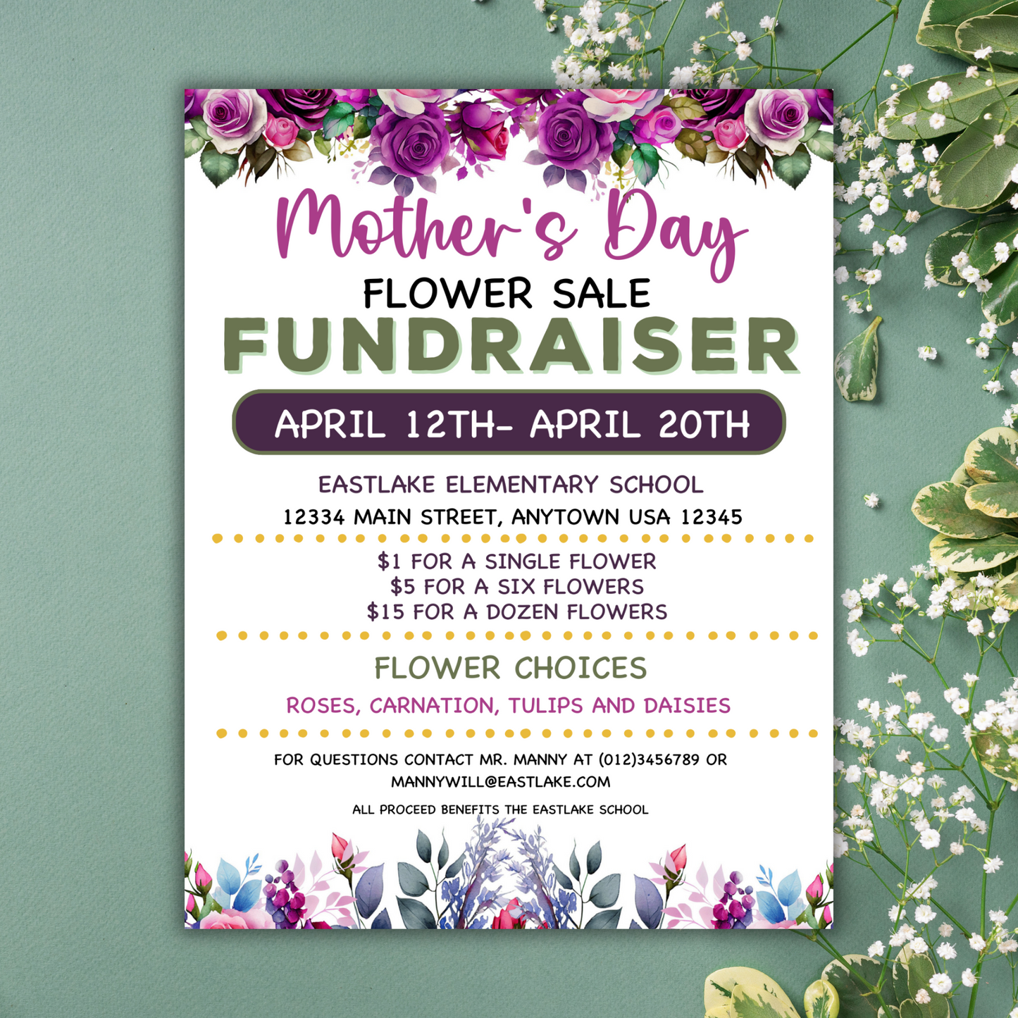 Mother's Day Flower Sale Fundraiser Flyer - Editable Template