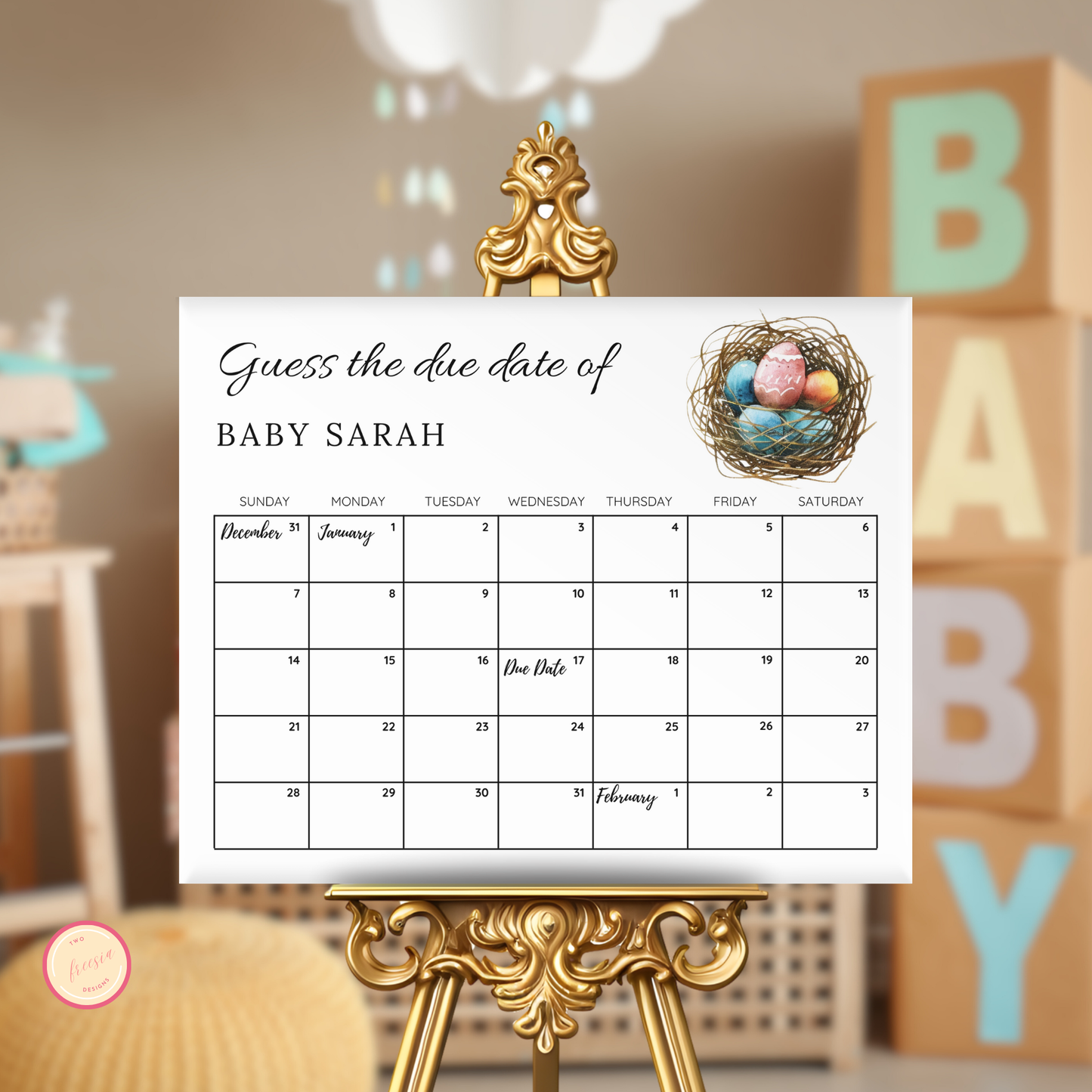 Nesting Baby Shower Due Date Calendar