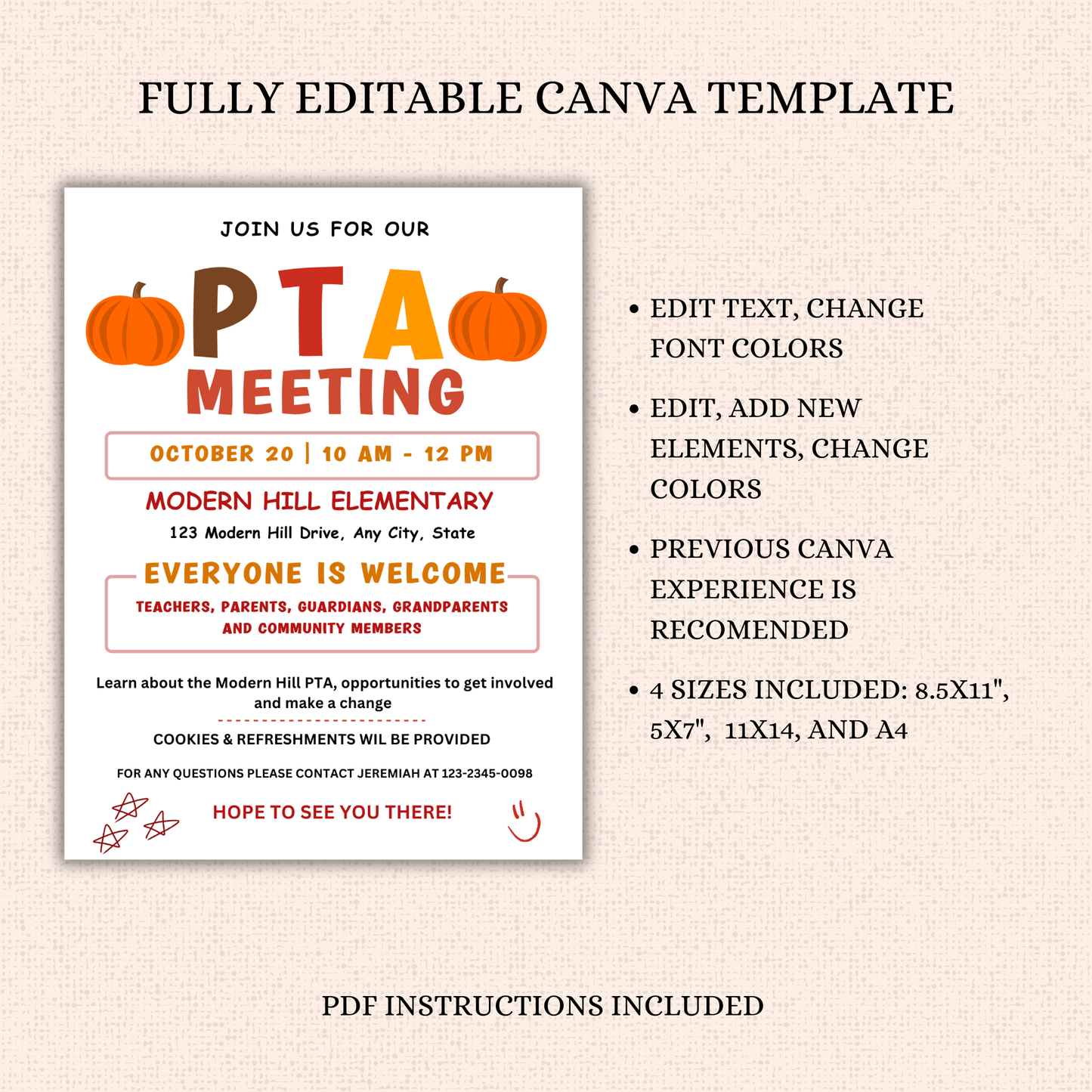 October PTA PTO Monthly Meetings Flyer Template