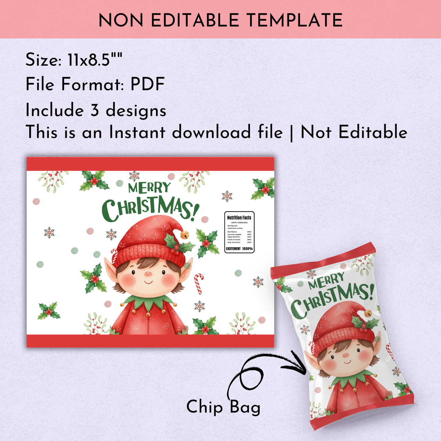 Merry Christmas Chip Bag Label | Set of 3