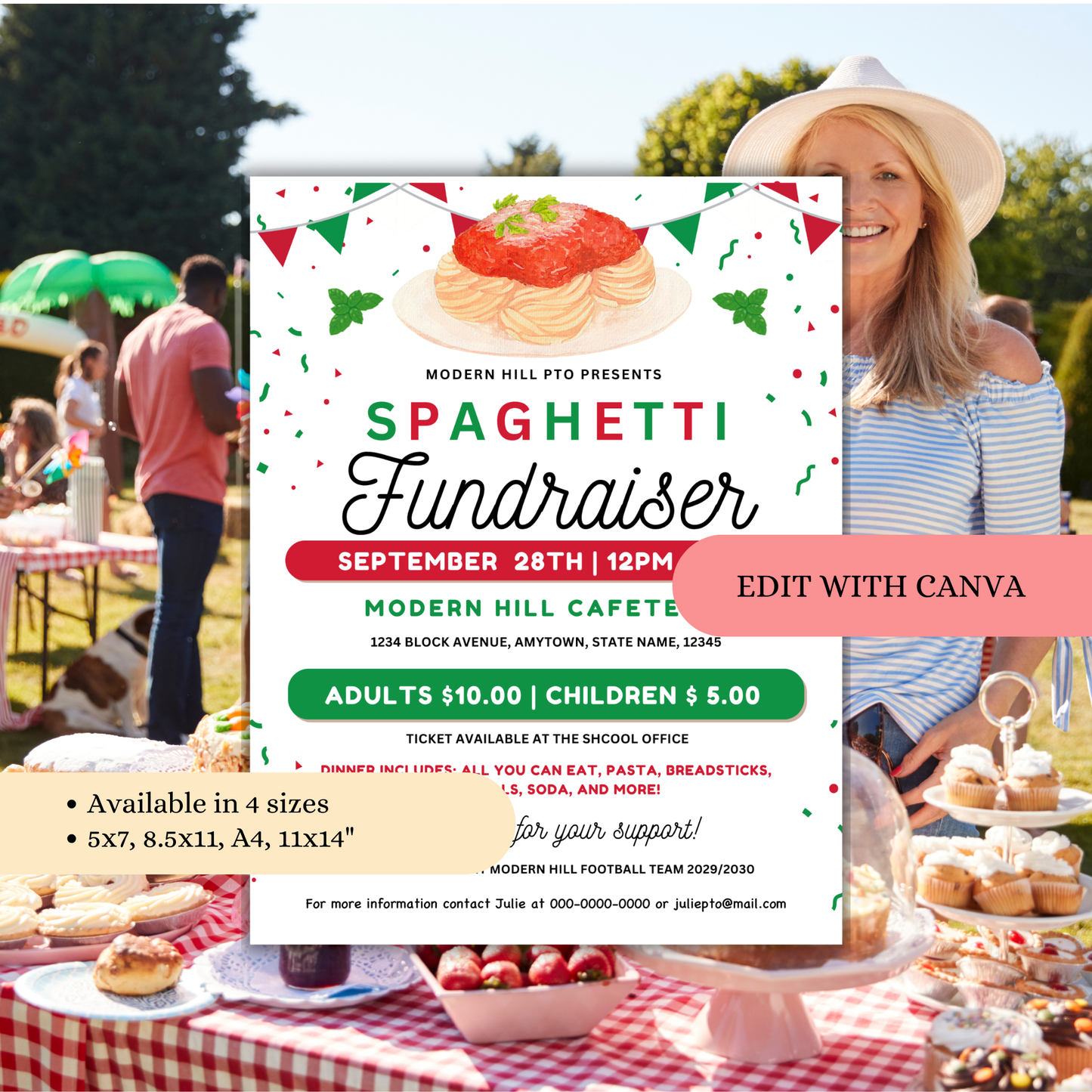 Spaghetti Dinner Fundraiser Flyer and Ticket Template