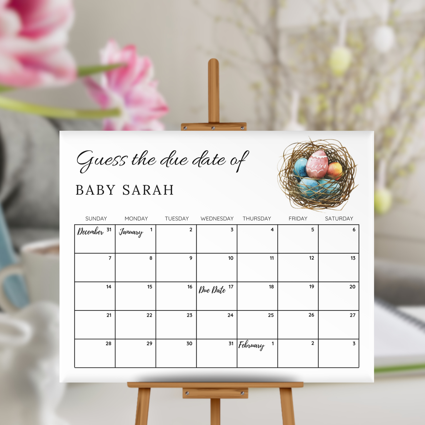 Nesting Baby Shower Due Date Calendar