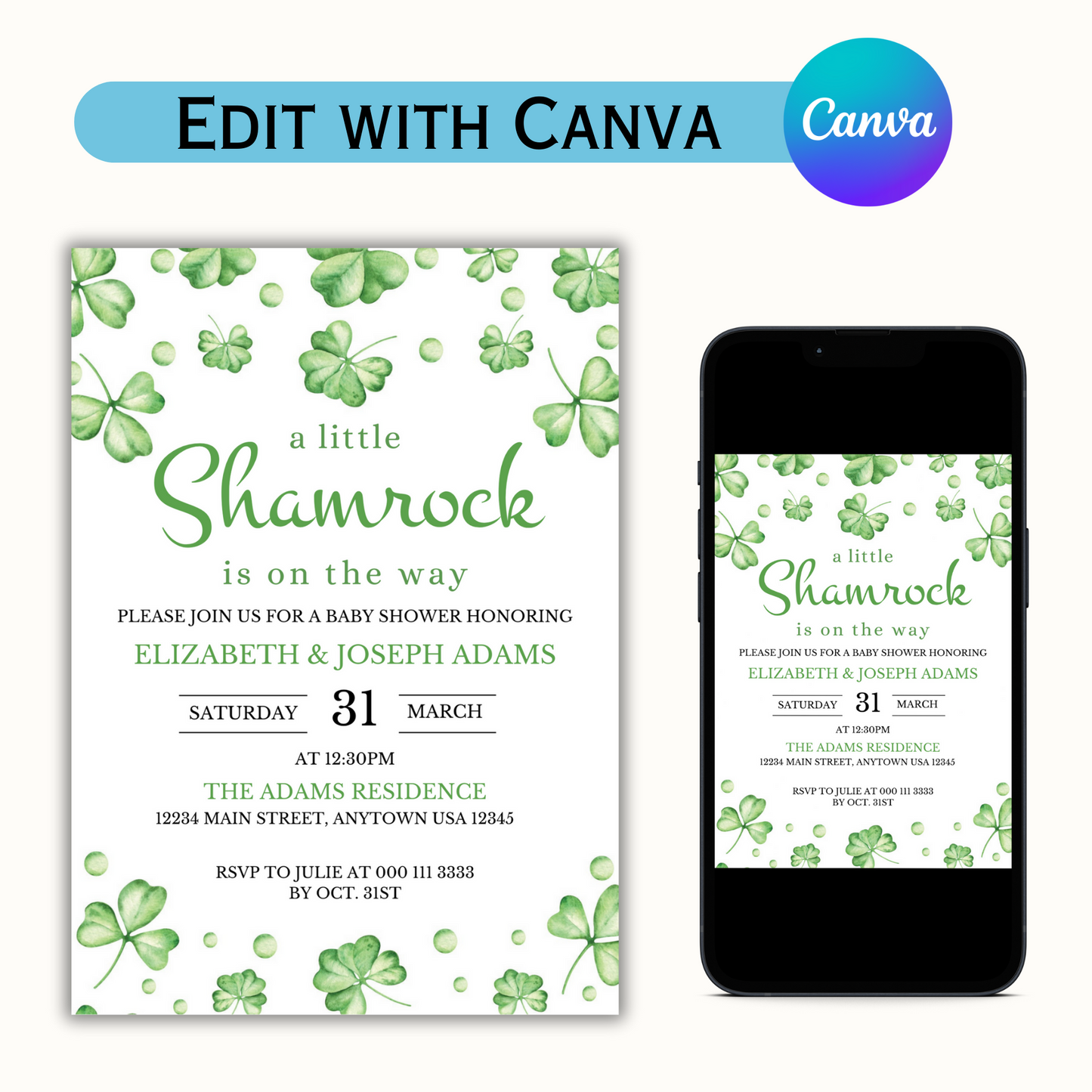 A Little Shamrock is on the Way - St Patrick's Invitation Template