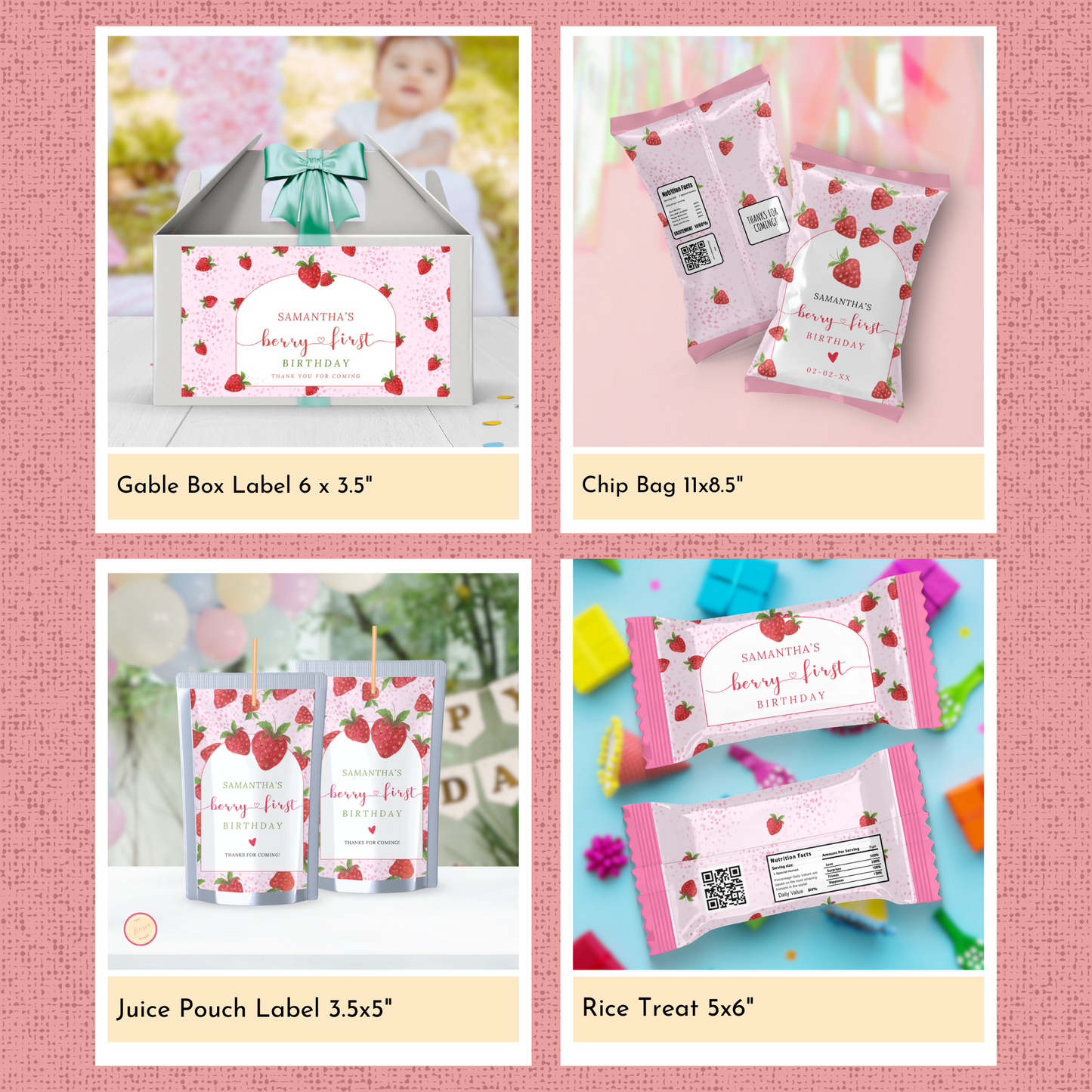 Strawberry 1st Birthday Template Bundle #1