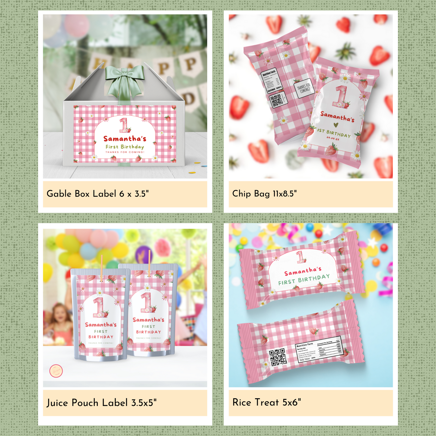 Strawberry 1st Birthday Template Bundle #2