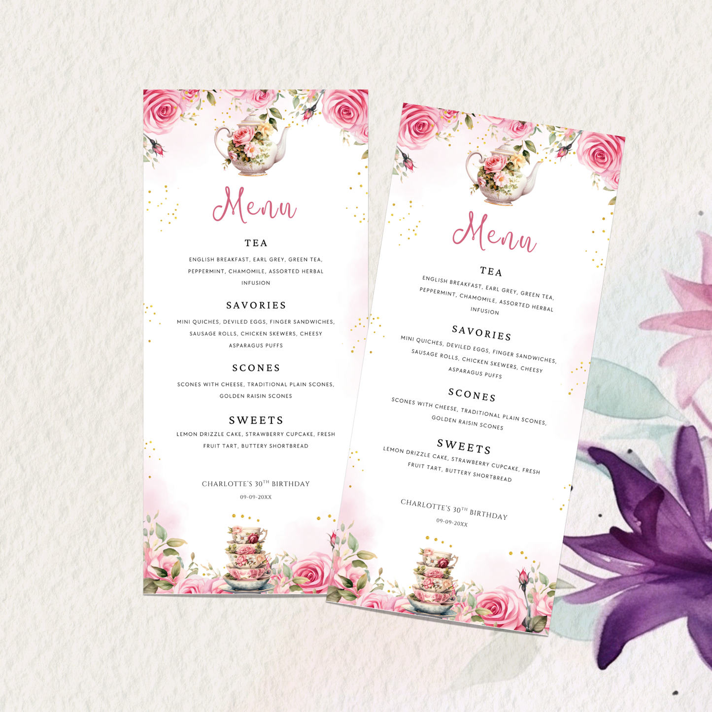 Tea Party Menu Template - Pink Floral