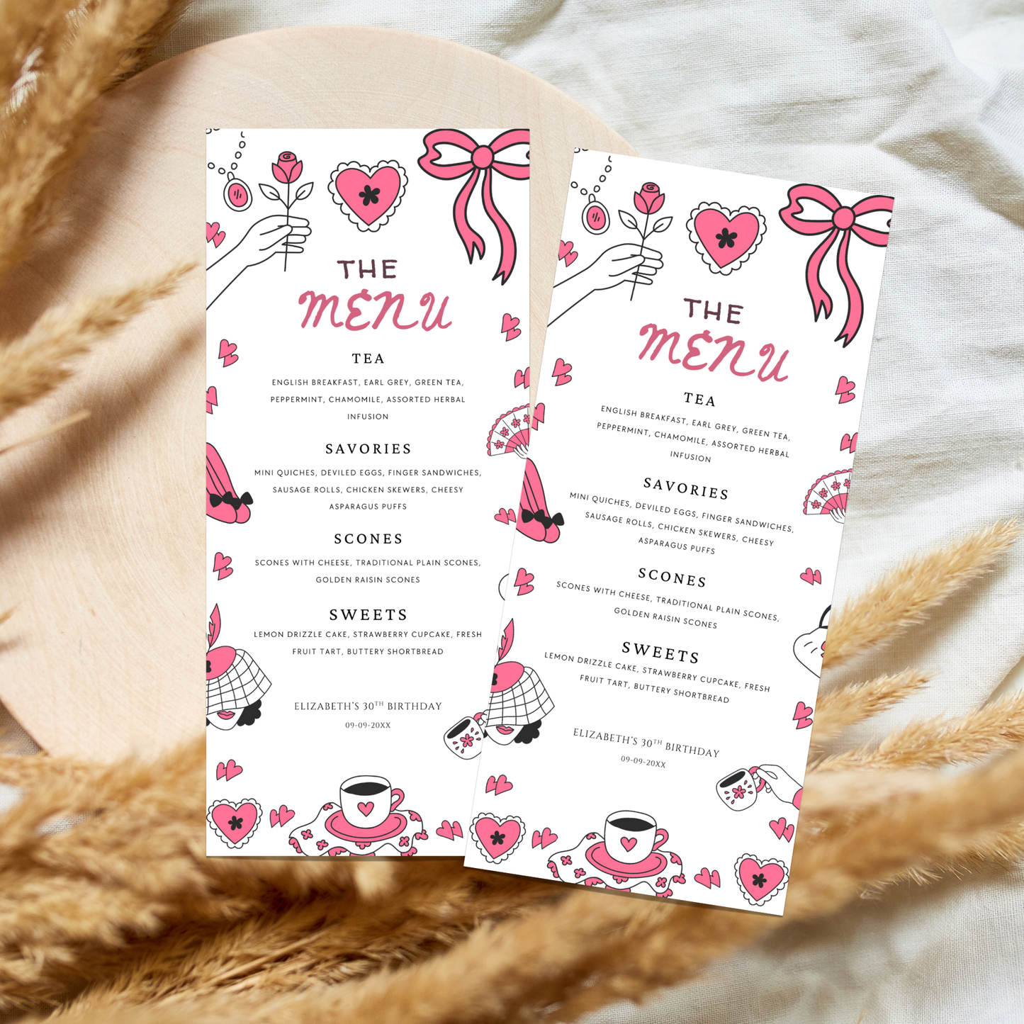 Tea Party Menu Template - Pink Bow