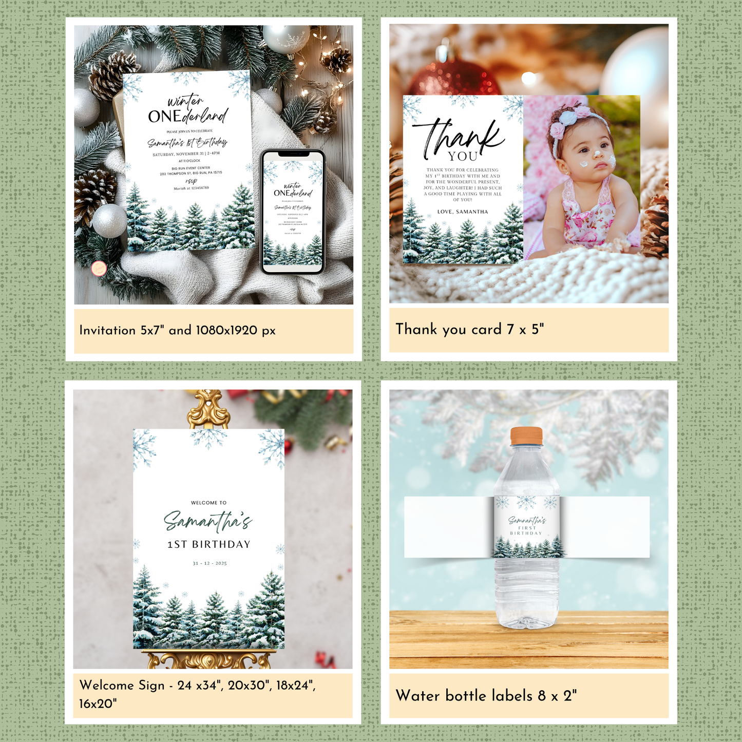 Winter 1st Birthday Template Bundle | Woodland