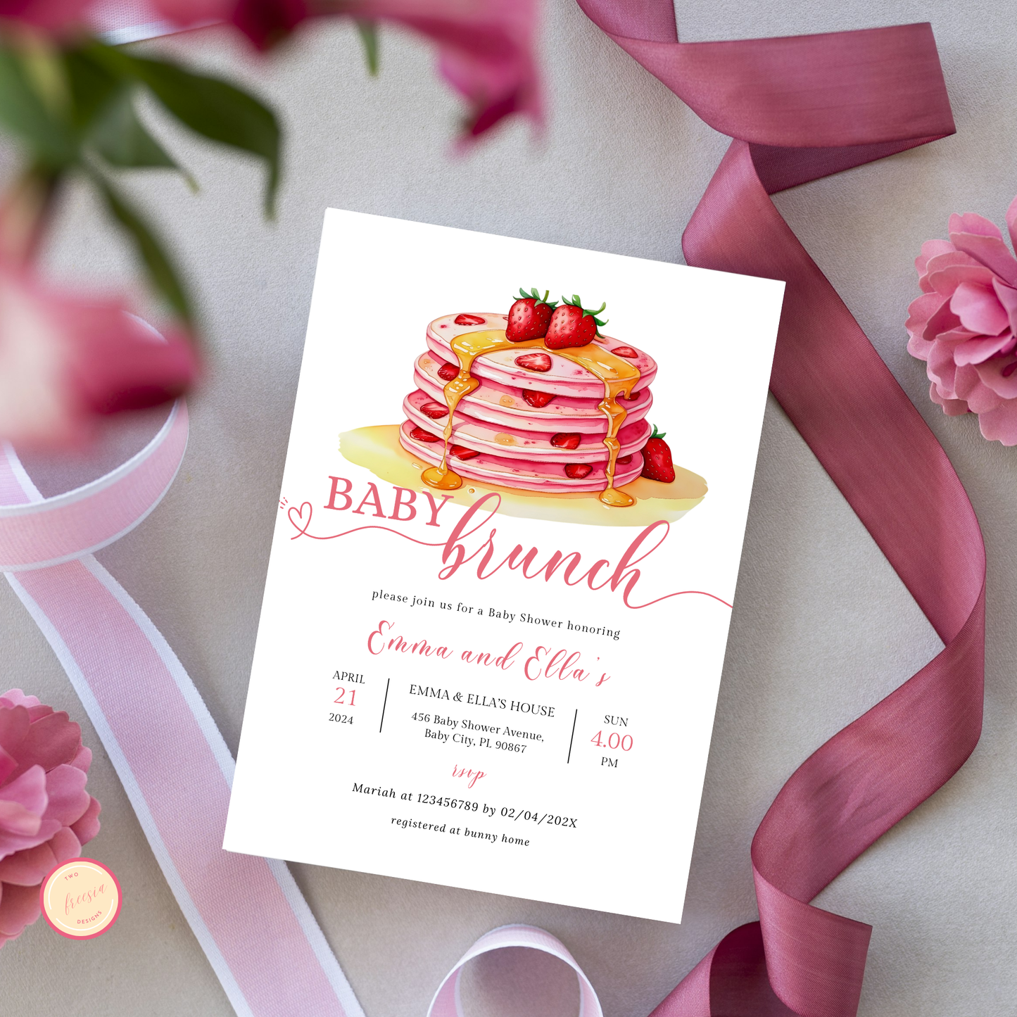 Baby Brunch Shower Invitation - Strawberry