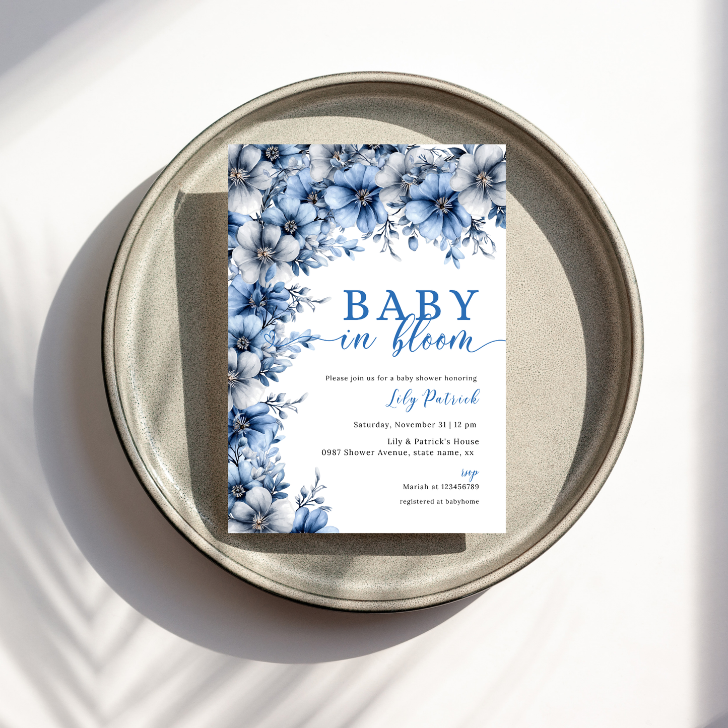 Baby in Bloom Invitation - Blue