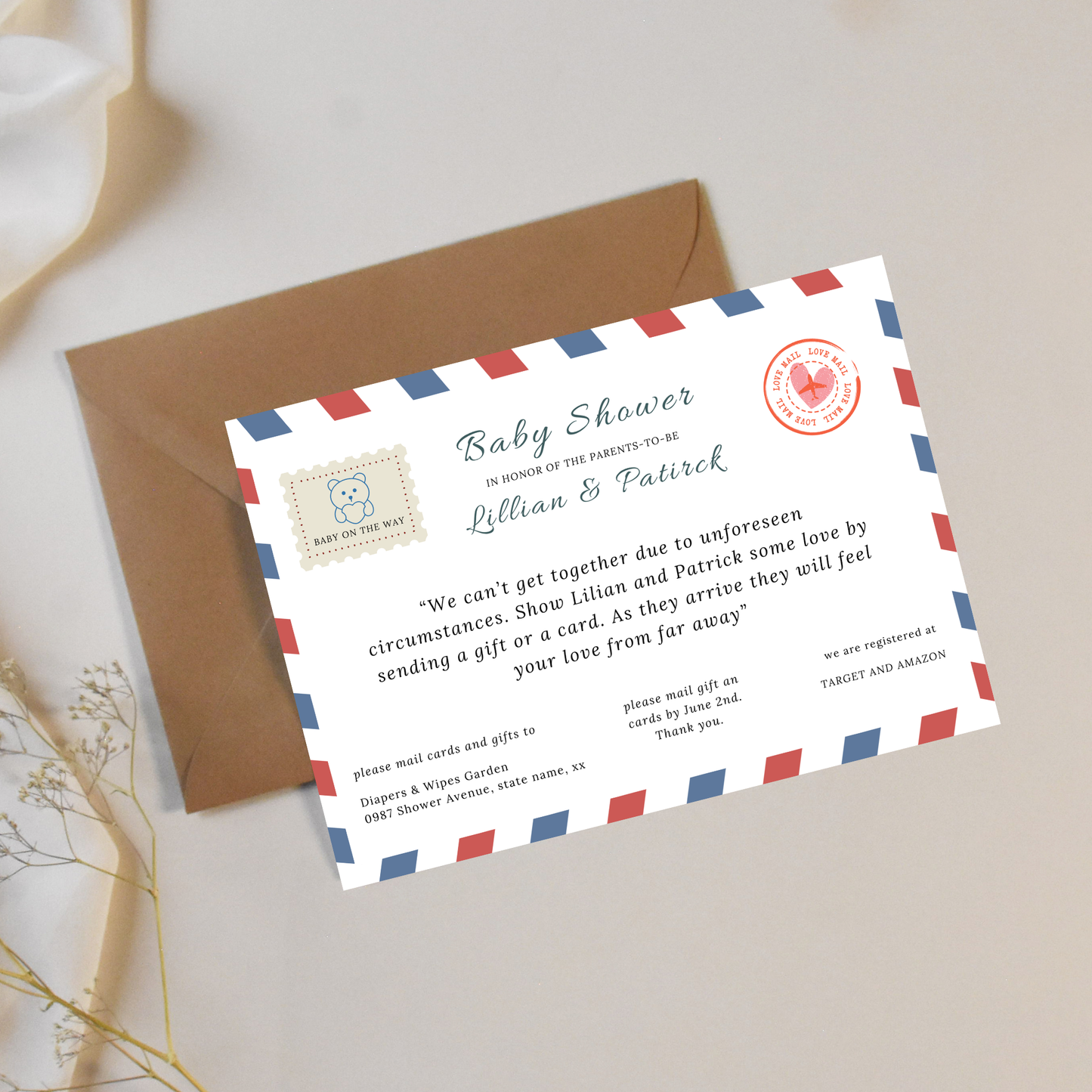 Baby Shower By Mail Invitation Template