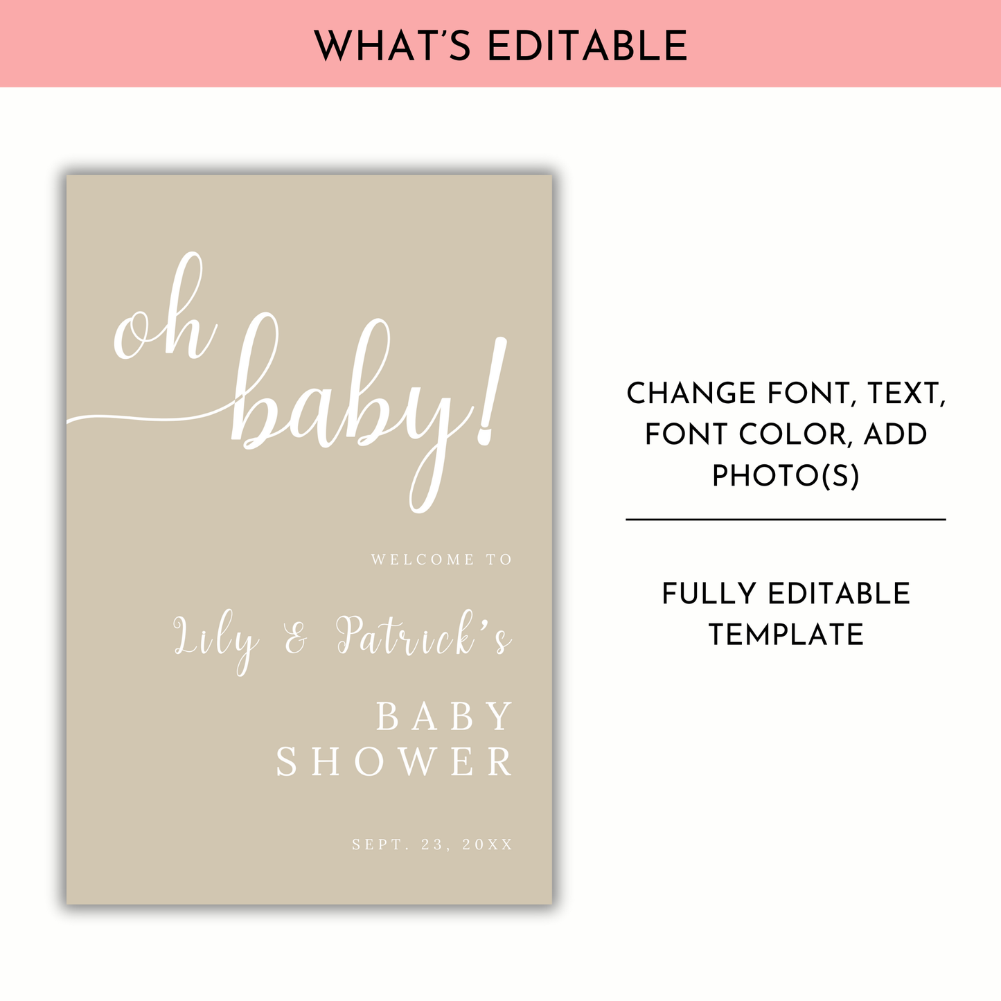 Oh Baby Shower Welcome Sign - Beige