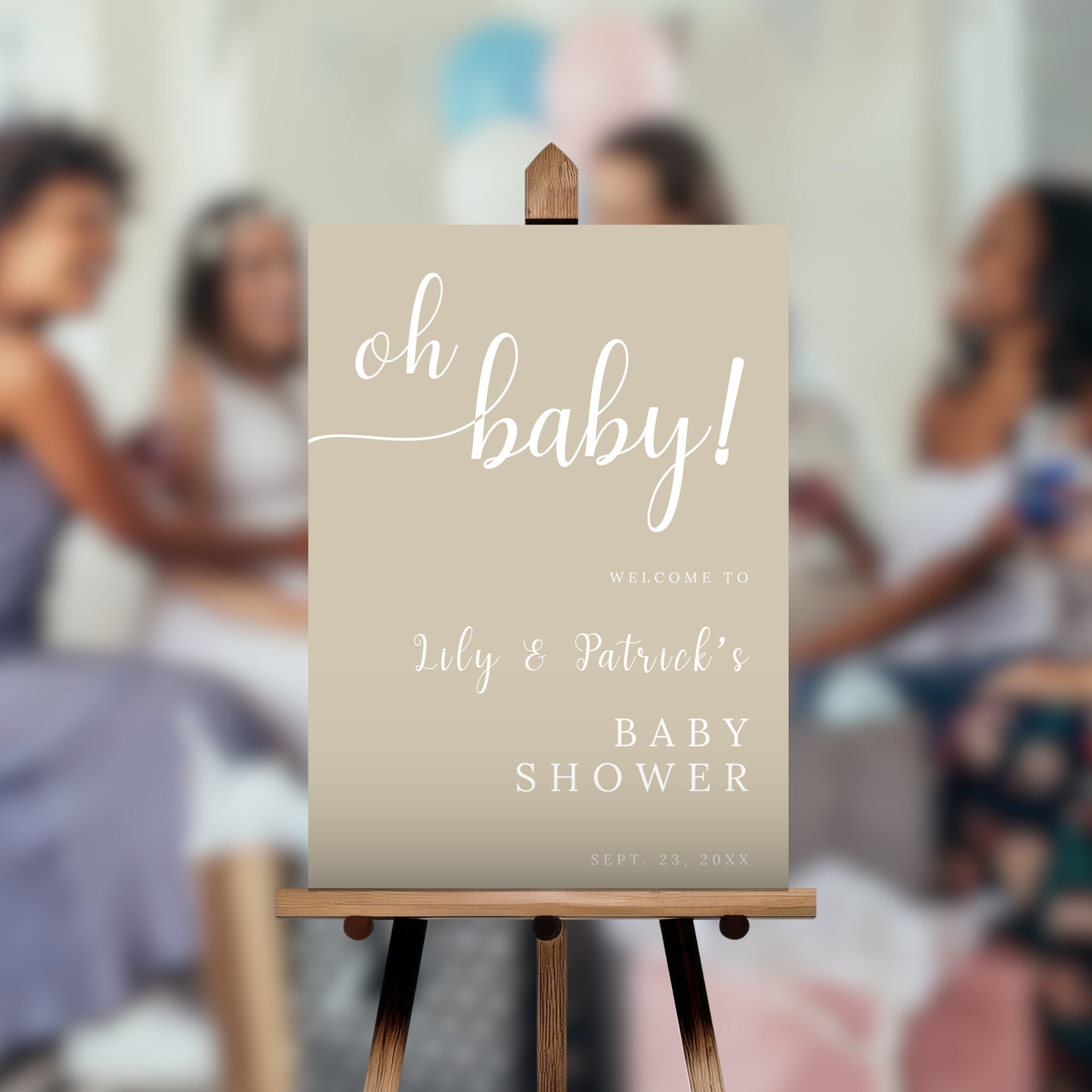 Oh Baby Shower Welcome Sign - Beige