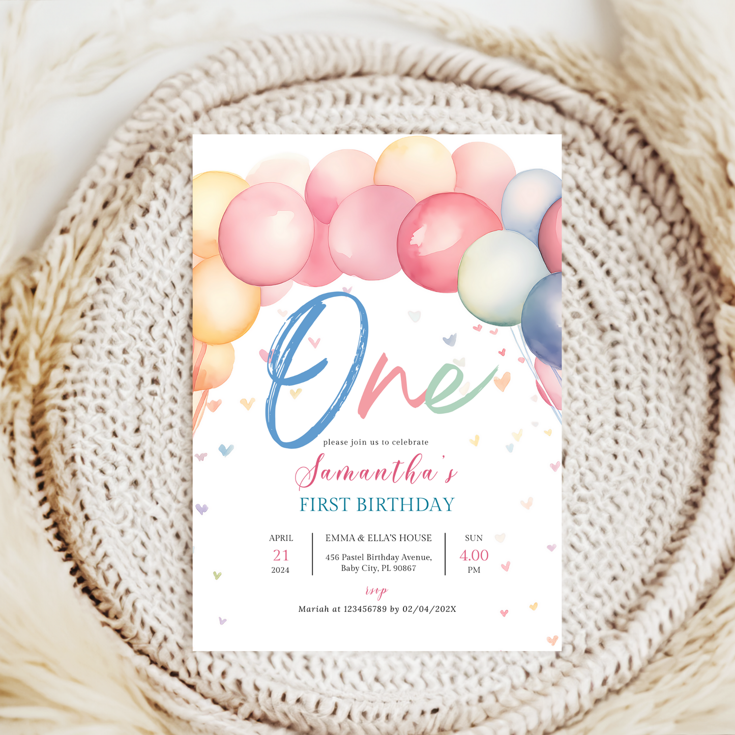 Pastel Rainbow Birthday Invitation