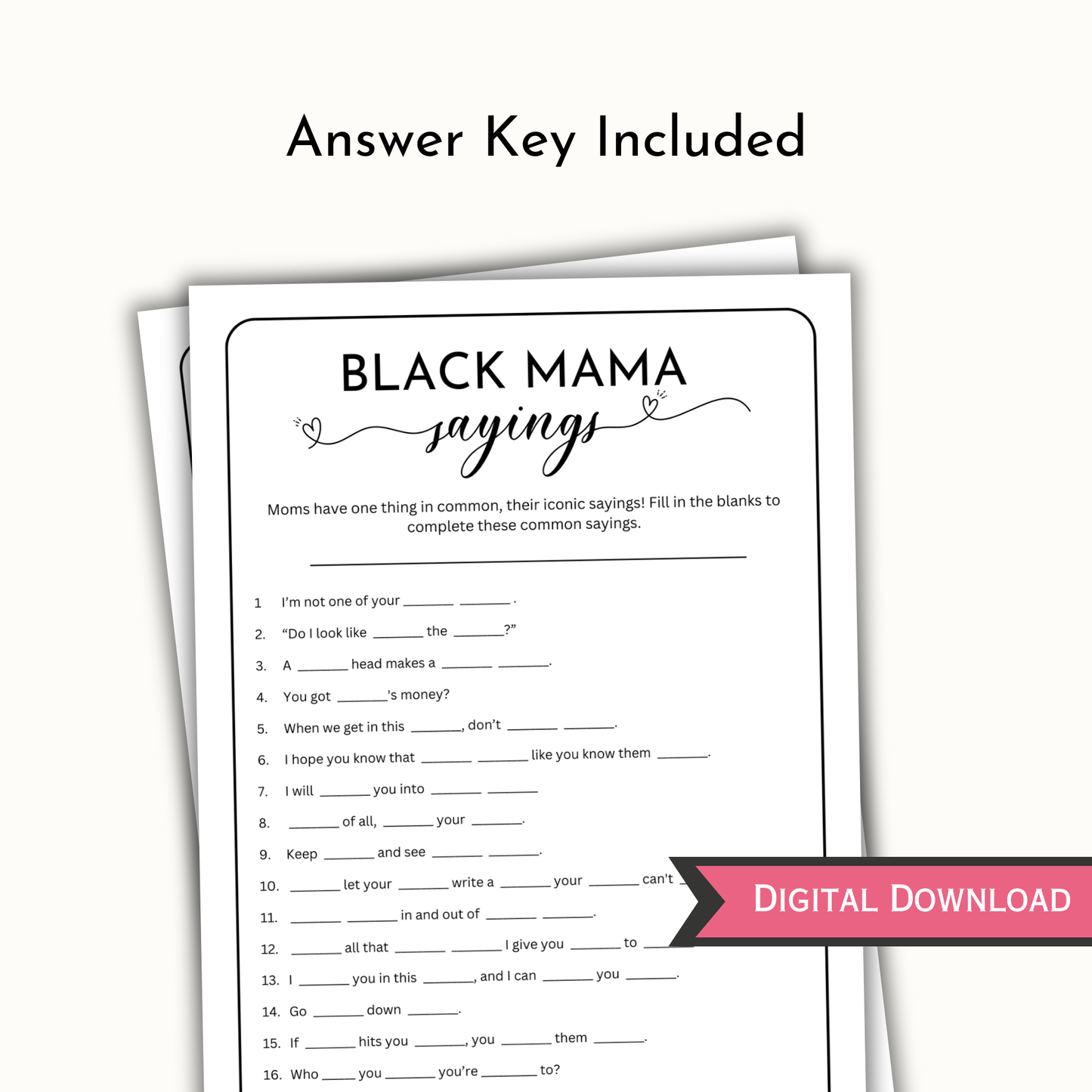 Black Mama Sayings Baby Shower Game