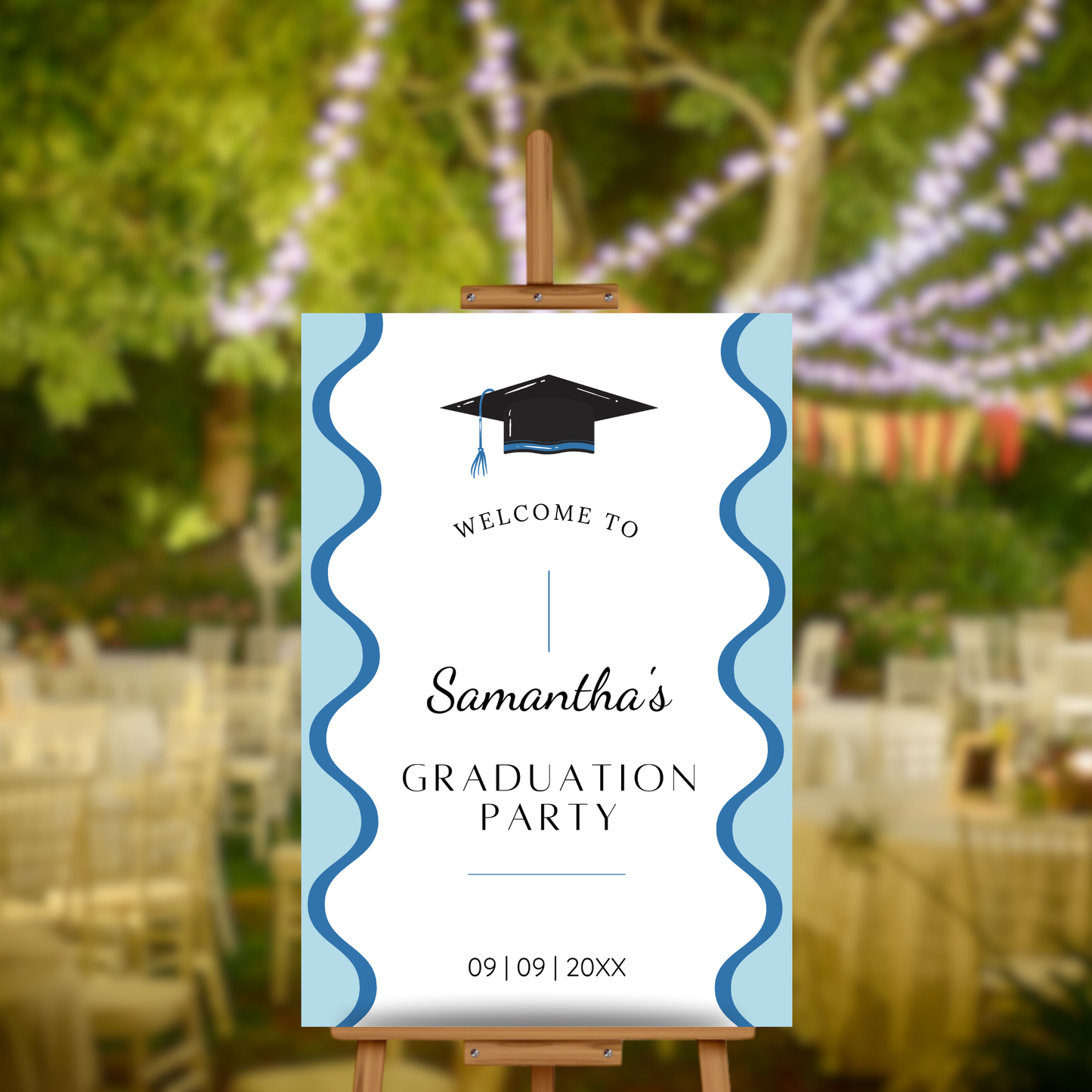 Graduation Party Welcome Sign Template - Wavy Blue