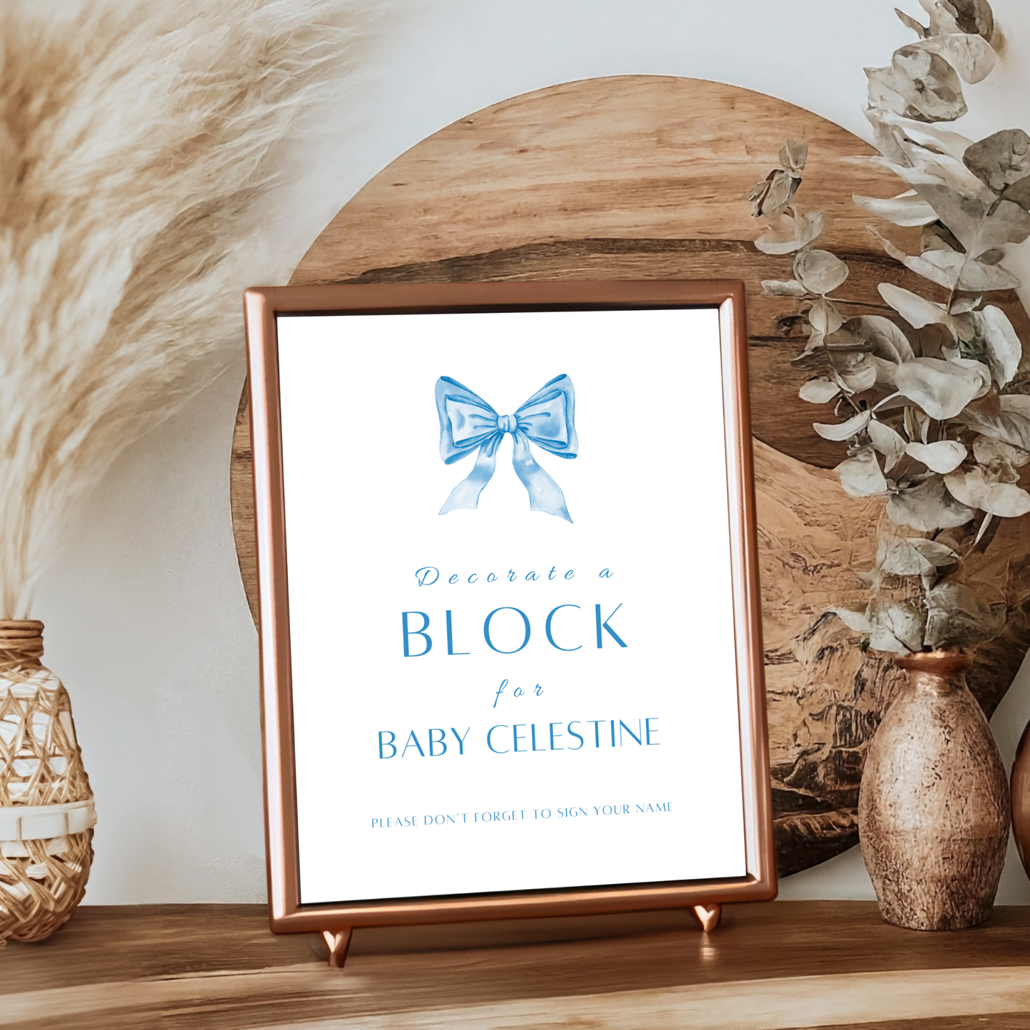 Decorate a block Sign - Blue Bow