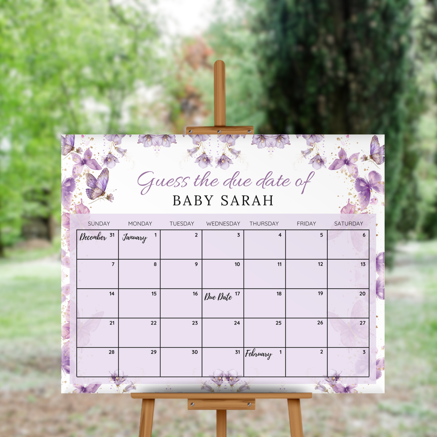 Enchanted Baby Due Date Calendar Game Template