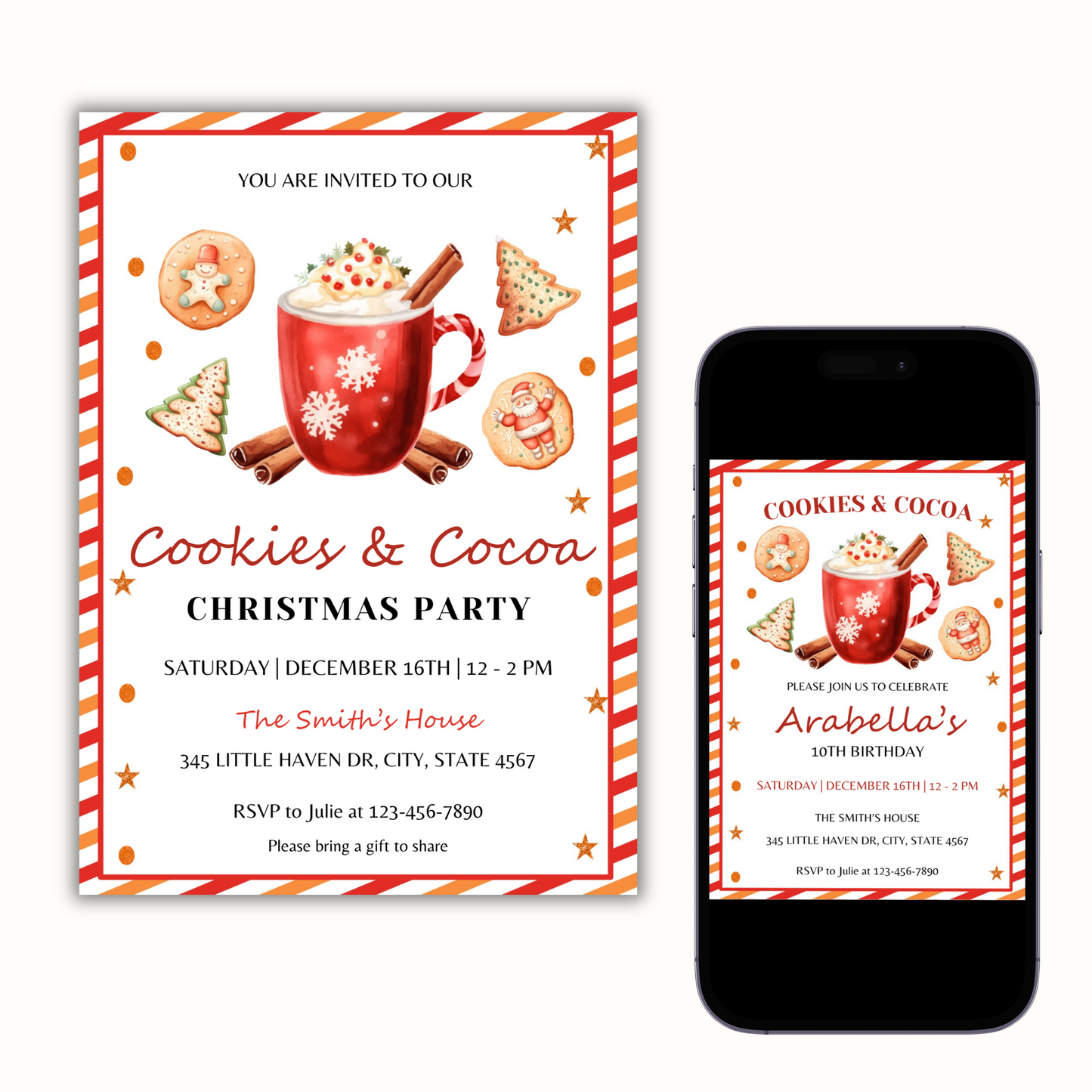 Cookies & Cocoa Christmas Party Invitation
