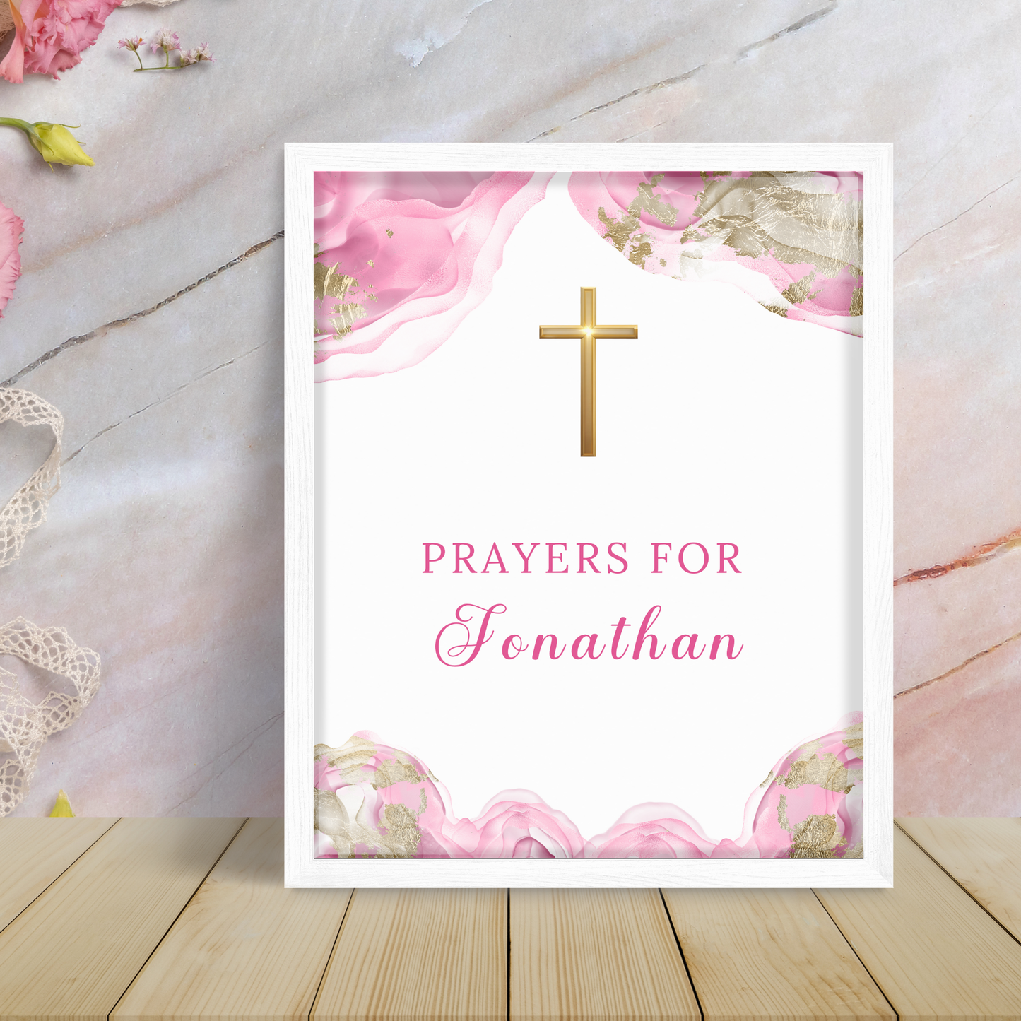 First Communion Prayer Sign and Card - pink