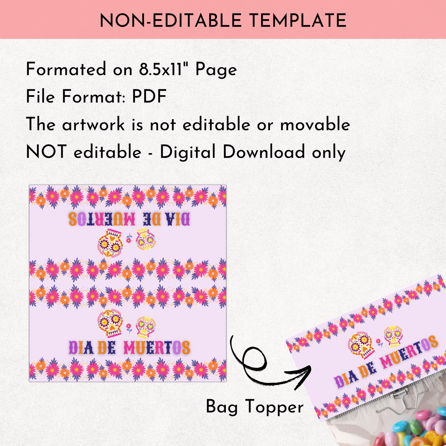 Dia de los Muertos Treat Bag Topper