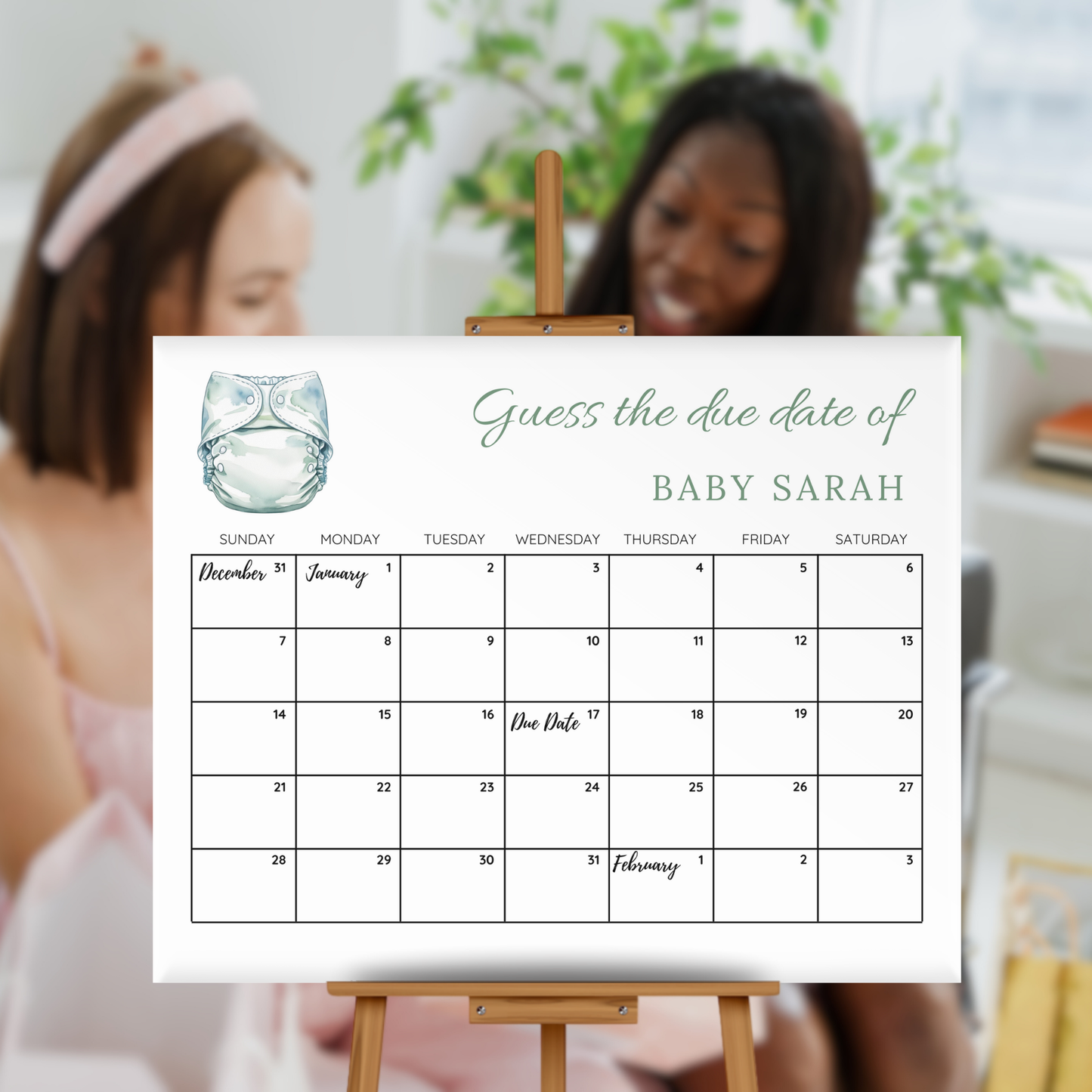 Diapers & Wipes Baby Due Date Calendar Game - Green