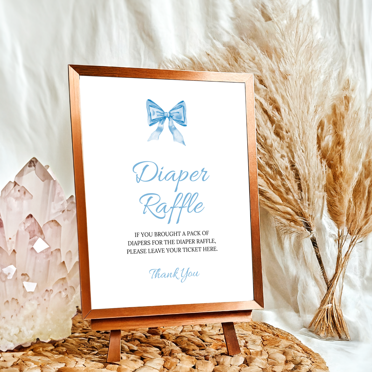 Diaper Raffle Sign and Card - Blue Bow