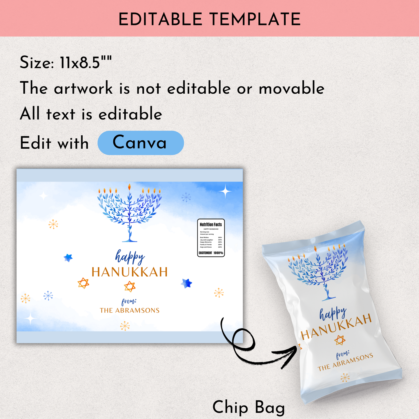 Happy Hanukkah Chip Bag Printable