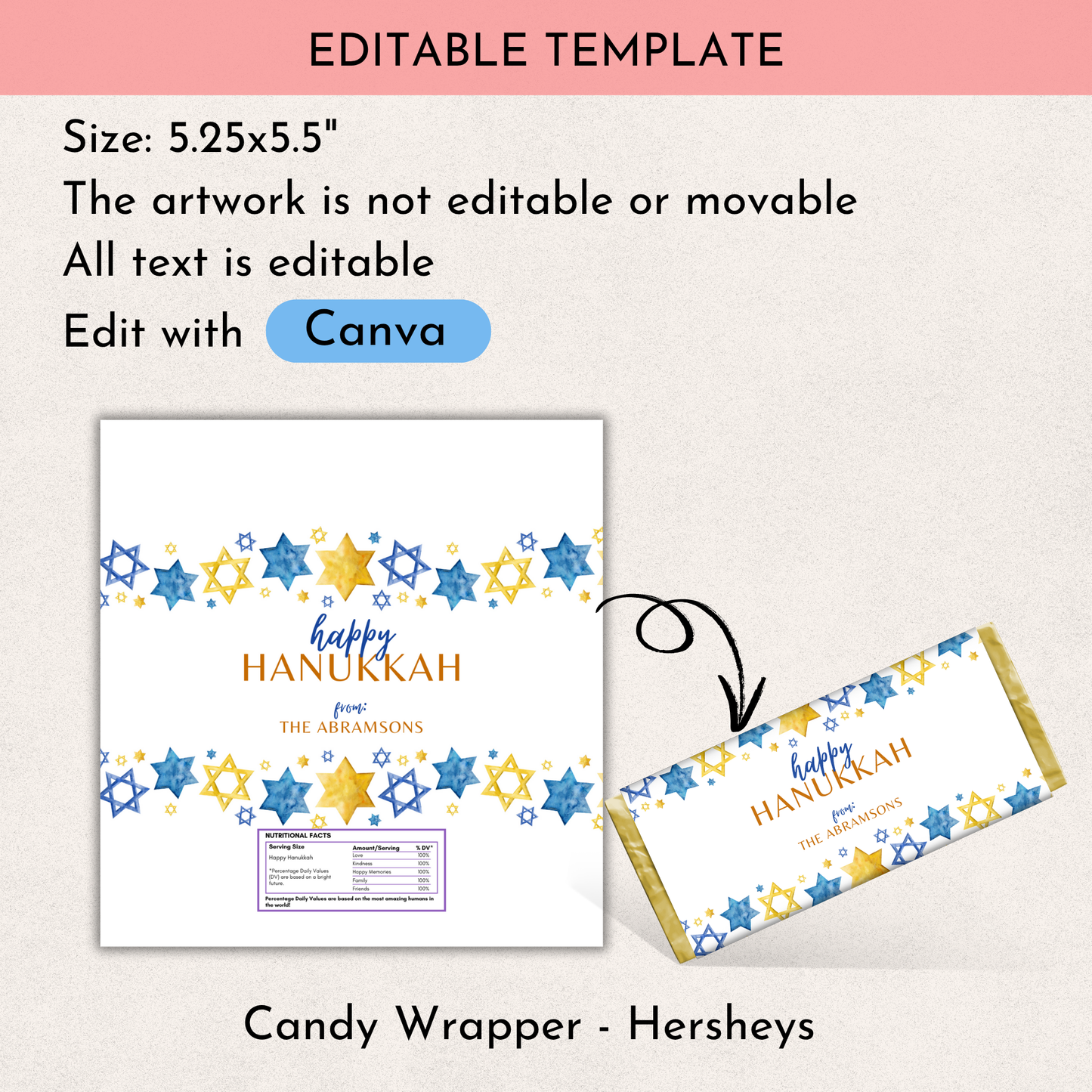 Hanukkah Chocolate Wrapper Template