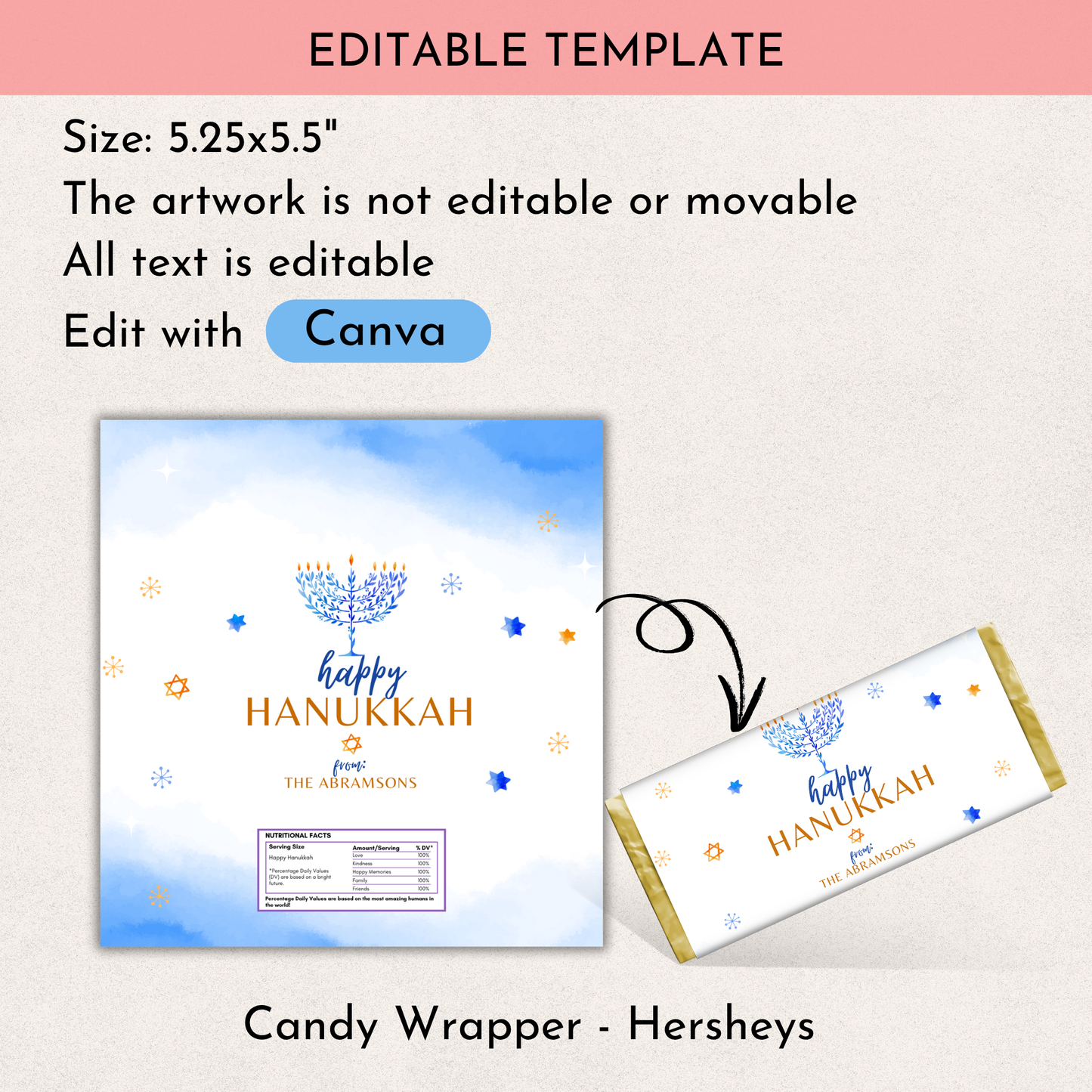 Happy Hanukkah Chocolate Wrapper Template