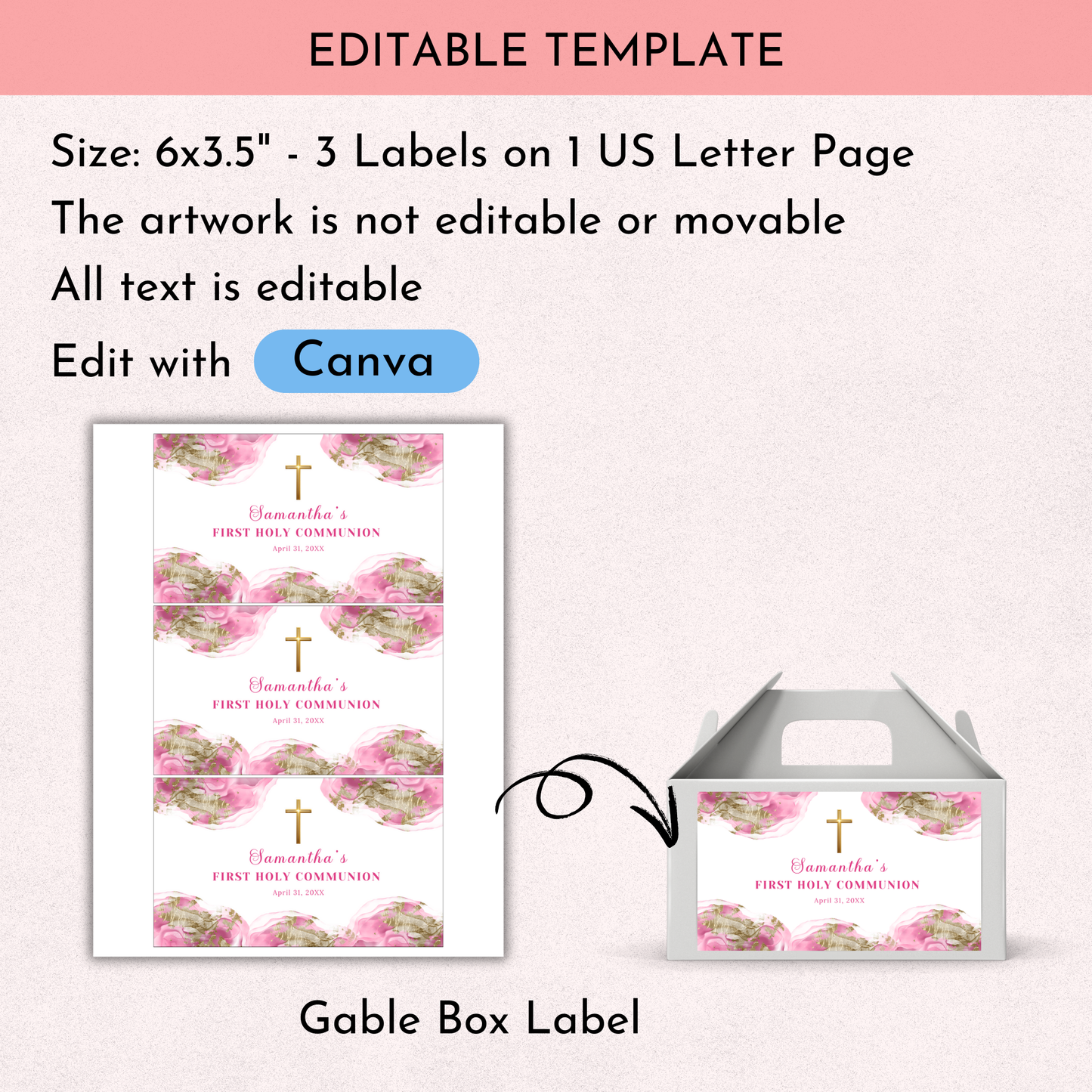 1st Communion Gable Box - Pink