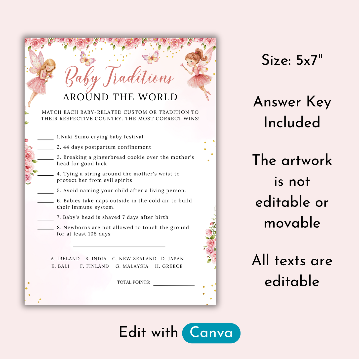 40 Fairy Baby Shower Game