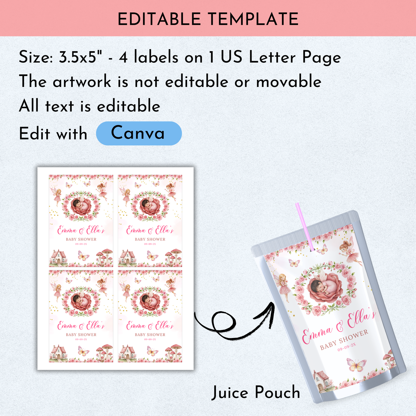 Fairy Baby Shower Favor Template Bundle
