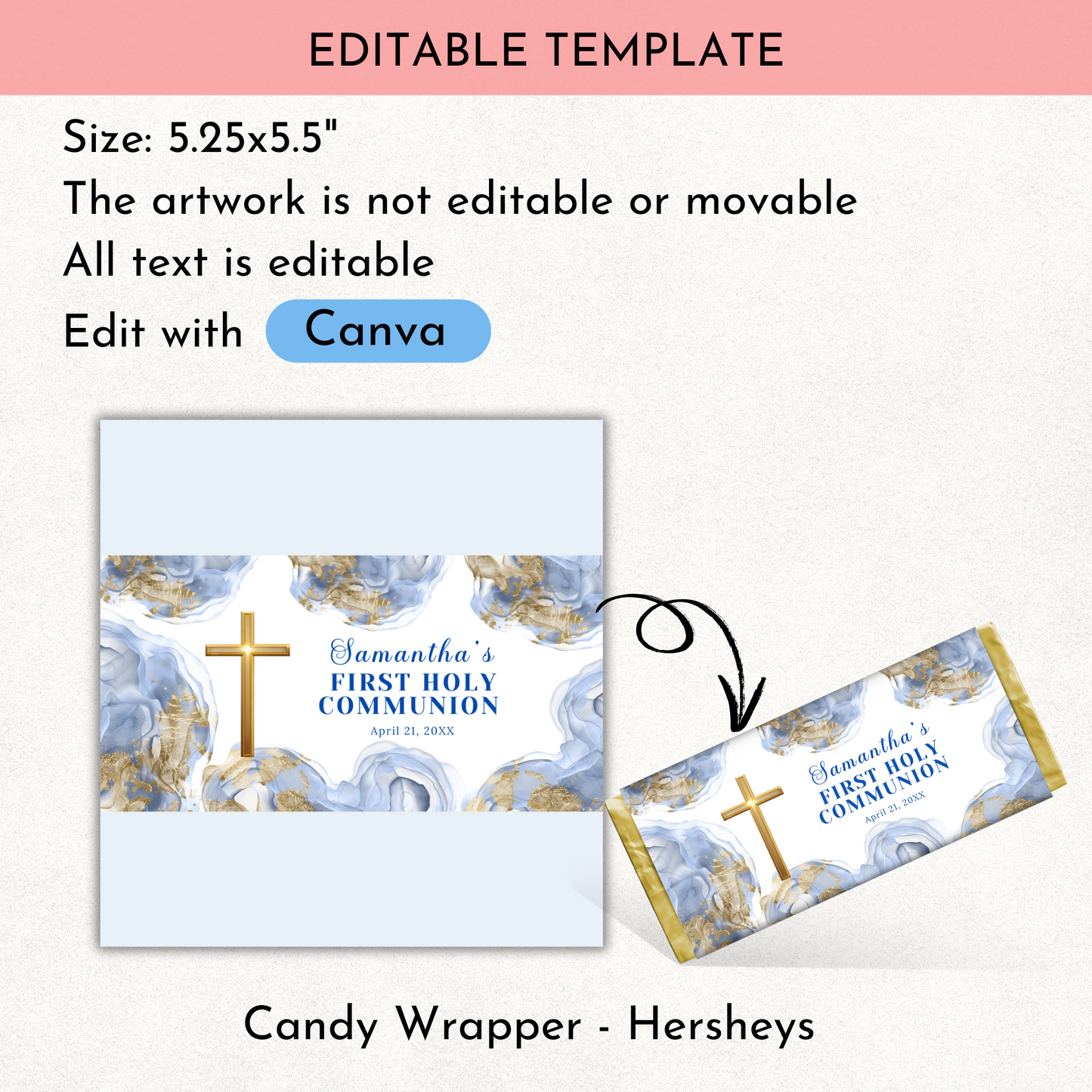 1st Communion Choc wrapper - Blue
