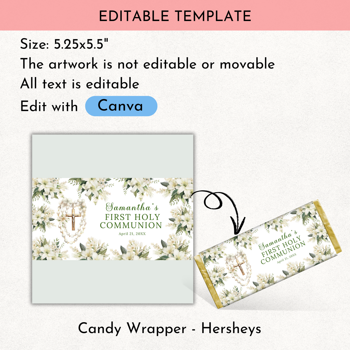 1st Communion Choc wrapper - Green