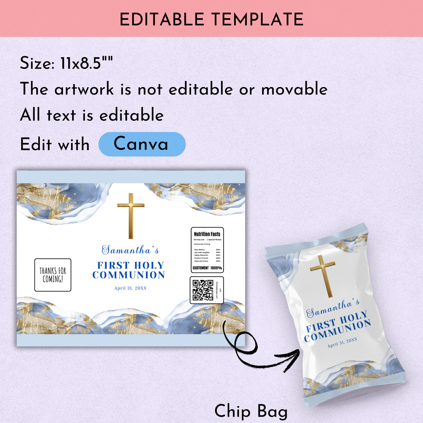 1st Holy Communion Chip Bag - Blue