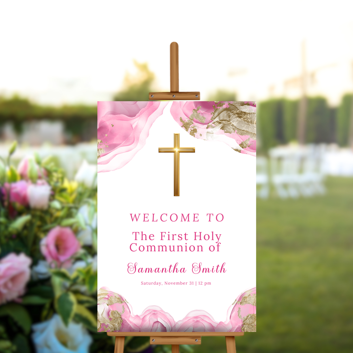 First Holy Communion Welcome Sign - Pink