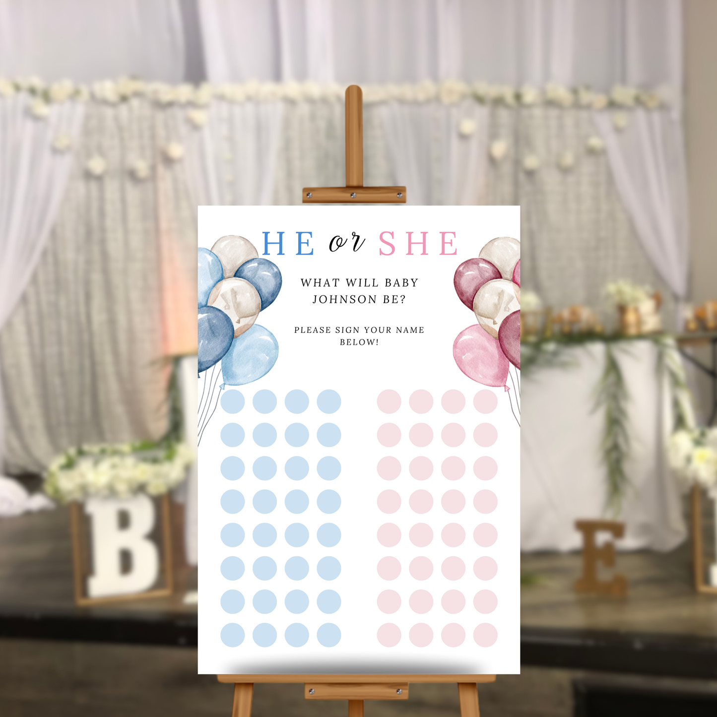 Gender Reveal Voting Sign Template - Balloons