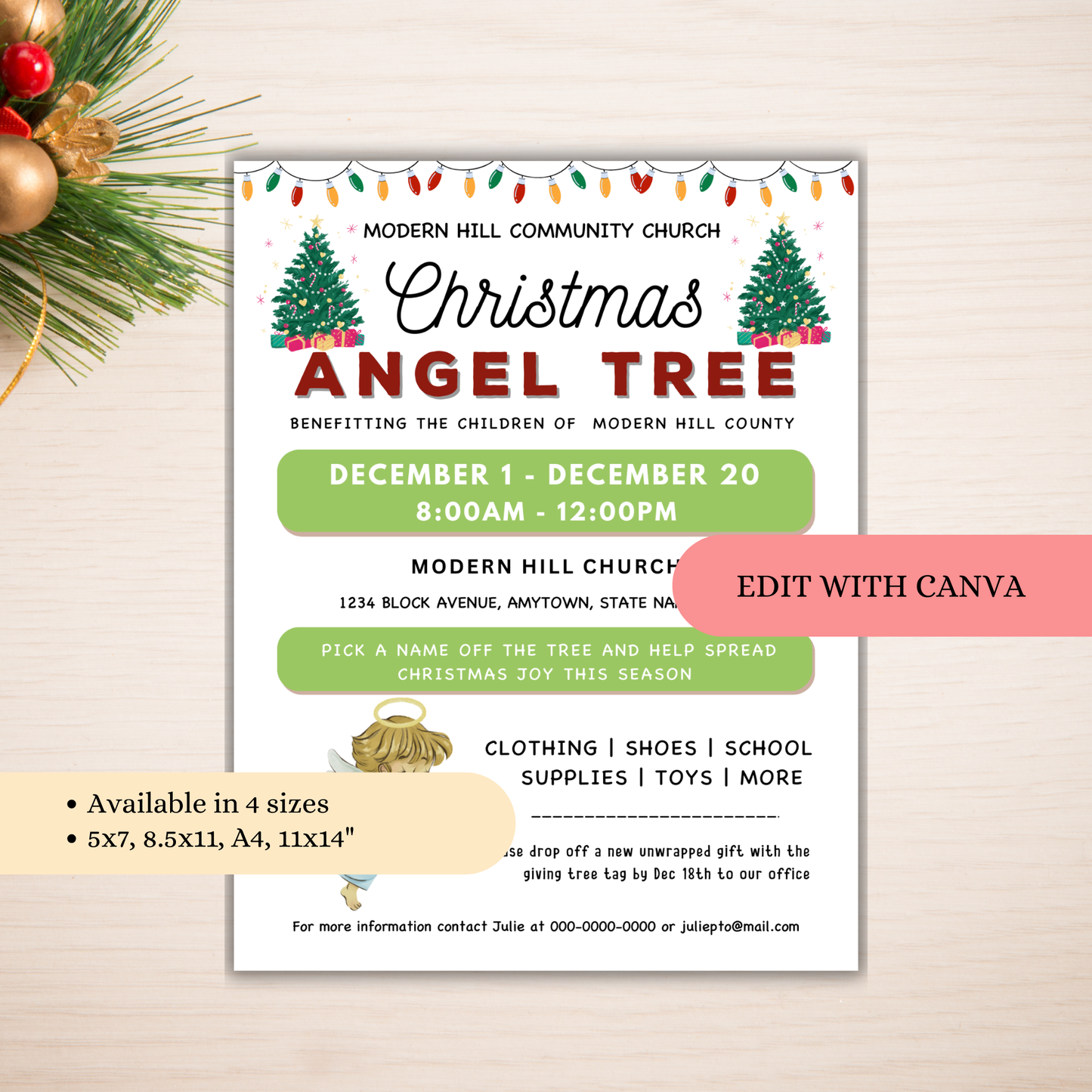 Christmas Angel Tree Fundraiser Flyer and Tags
