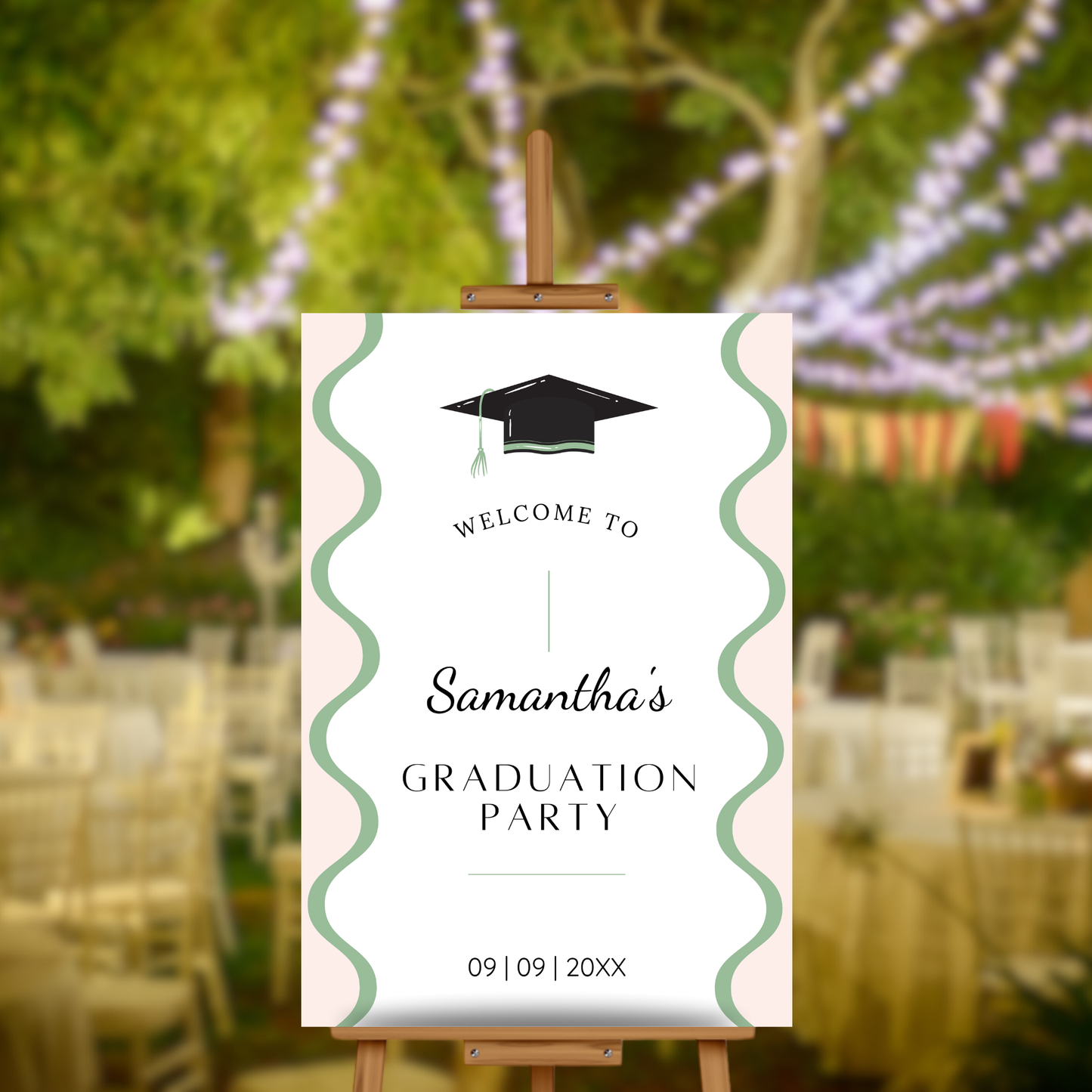 Graduation Party Welcome Sign Template - Wavy Green