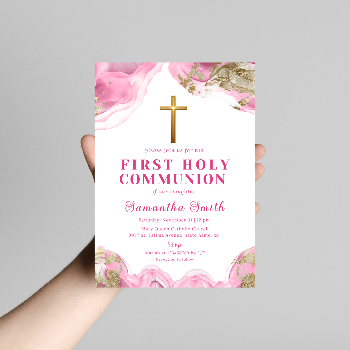 First Holy Communion Invitation - Pink