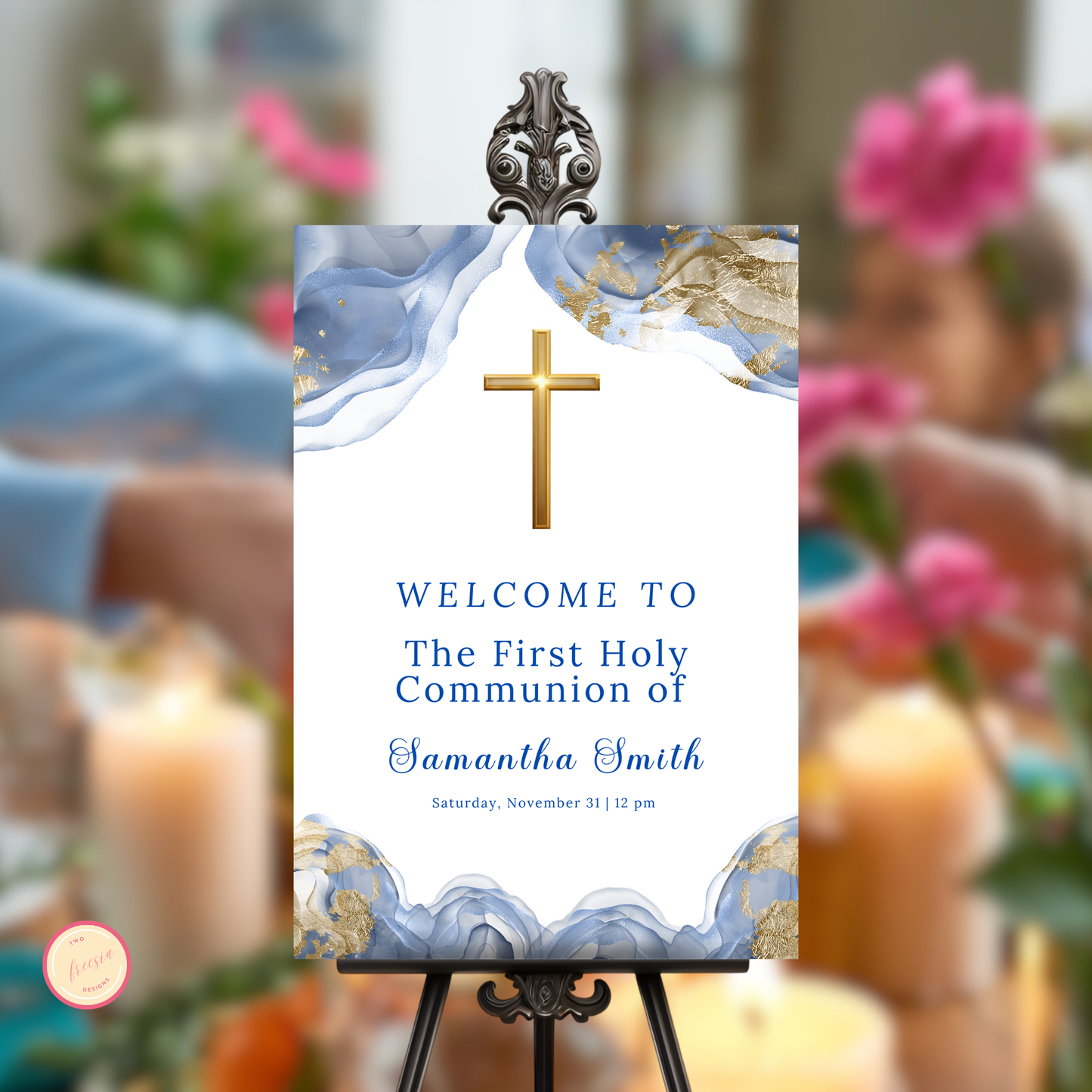 First Holy Communion Welcome Sign - Blue