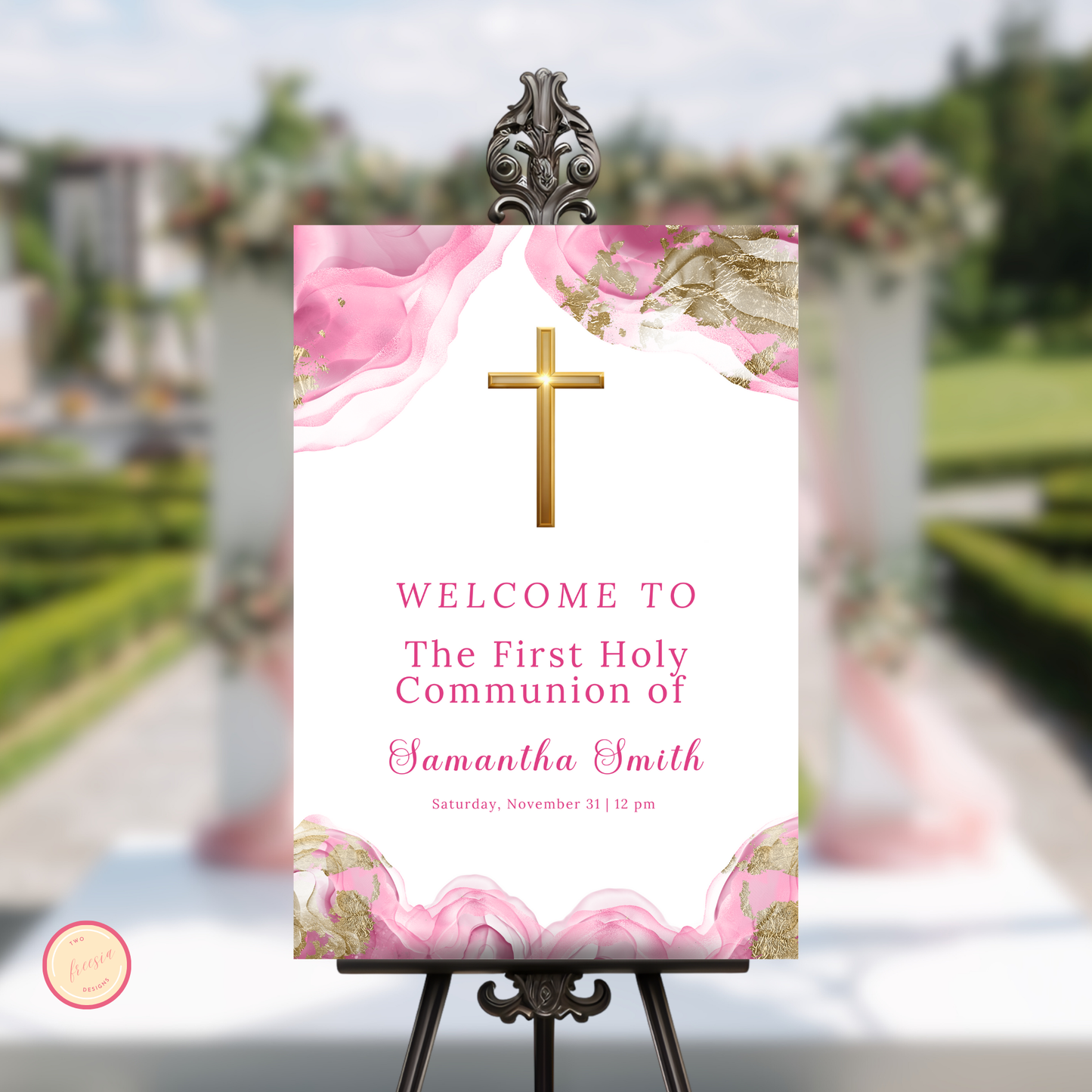 First Holy Communion Welcome Sign - Pink