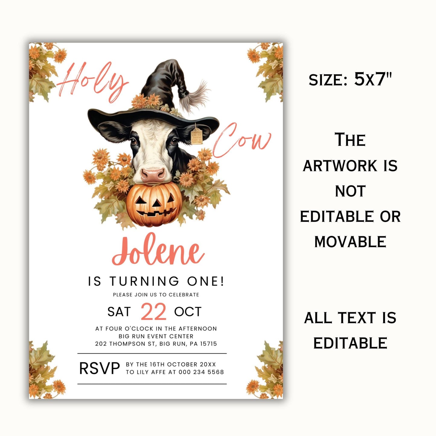 Holy Cow Pumpkin Birthday Invitation