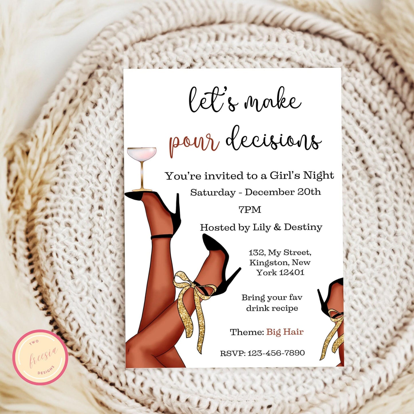Let's Make Pour Decisions Invitation Template - Editable Ladies Night Birthday, Bachelorette Party Invitation - Digital Bar Hopping Invite