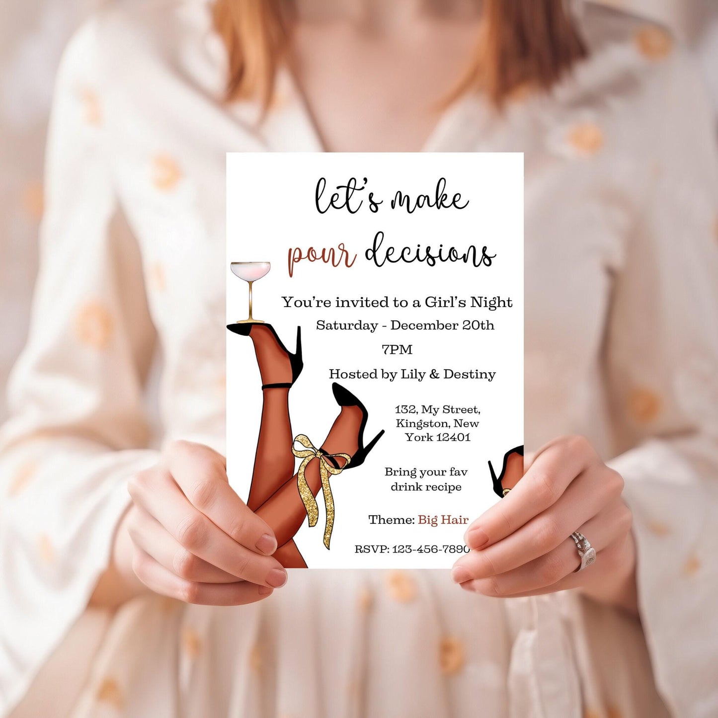 Let's Make Pour Decisions Invitation Template - Editable Ladies Night Birthday, Bachelorette Party Invitation - Digital Bar Hopping Invite