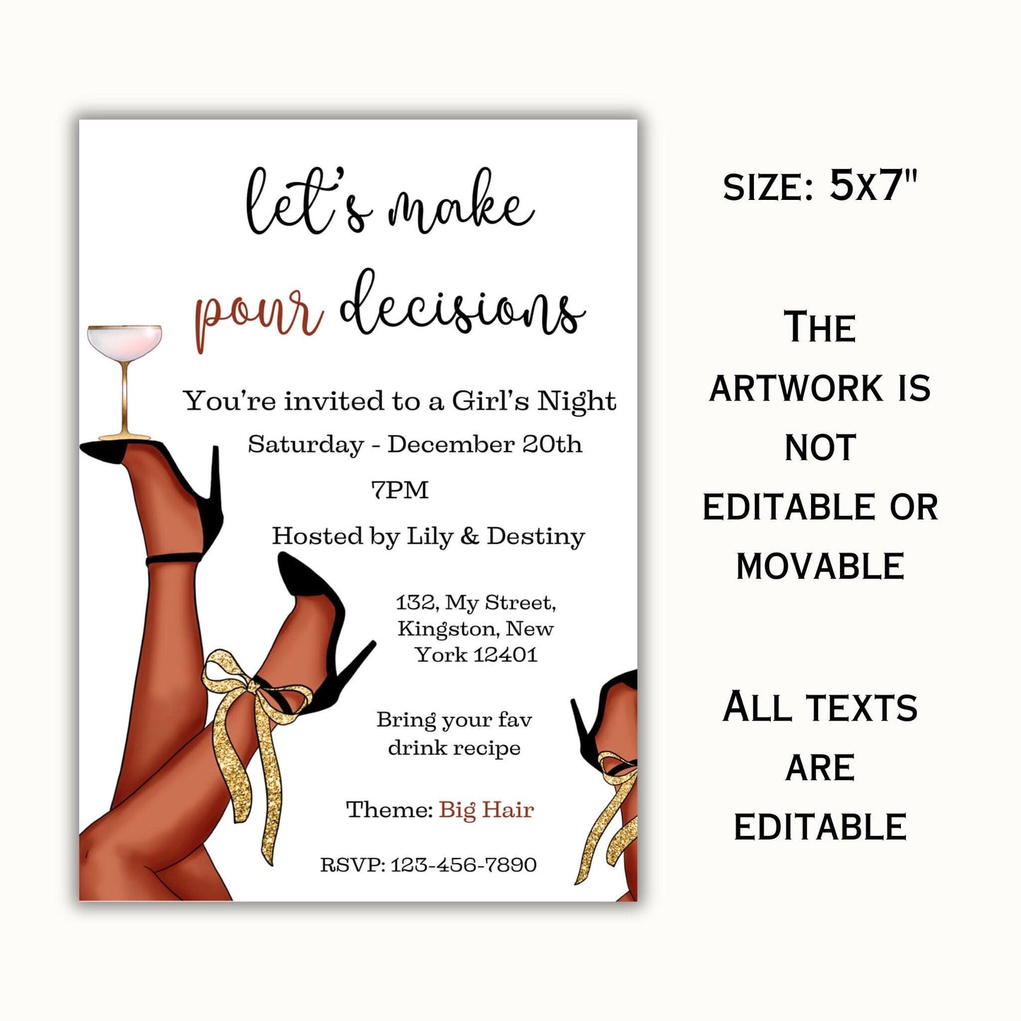 Let's Make Pour Decisions Invitation Template - Editable Ladies Night Birthday, Bachelorette Party Invitation - Digital Bar Hopping Invite