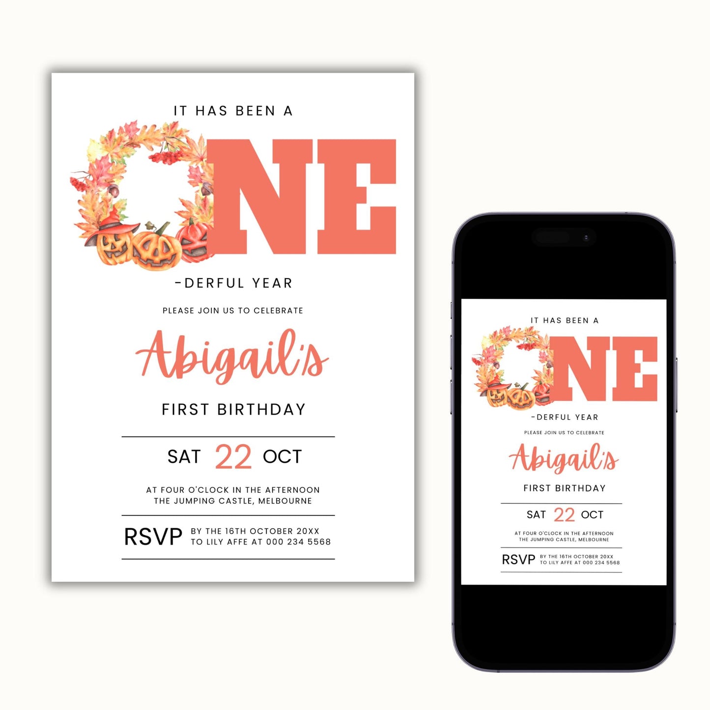 Little Pumpkin Onederful 1st Birthday Invitation