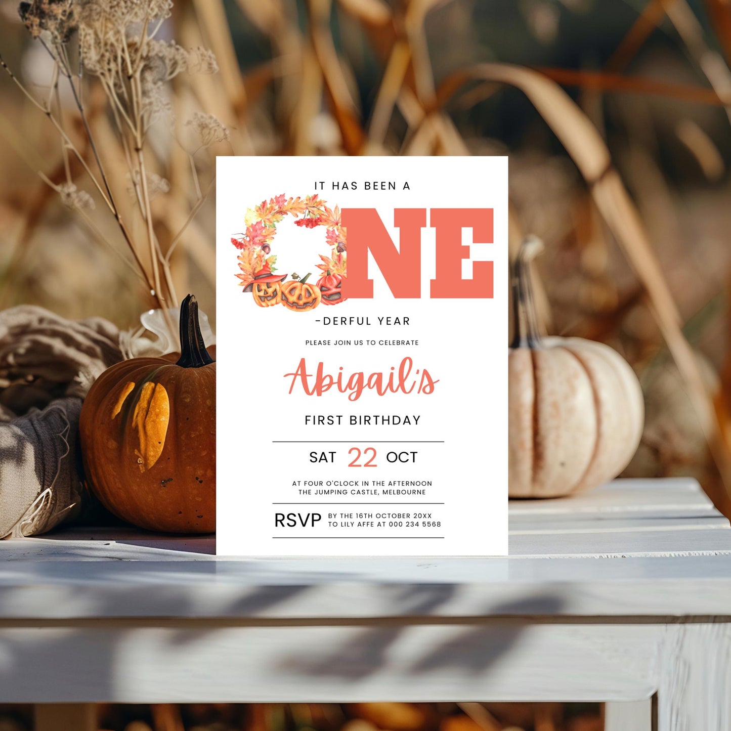Little Pumpkin Onederful 1st Birthday Invitation