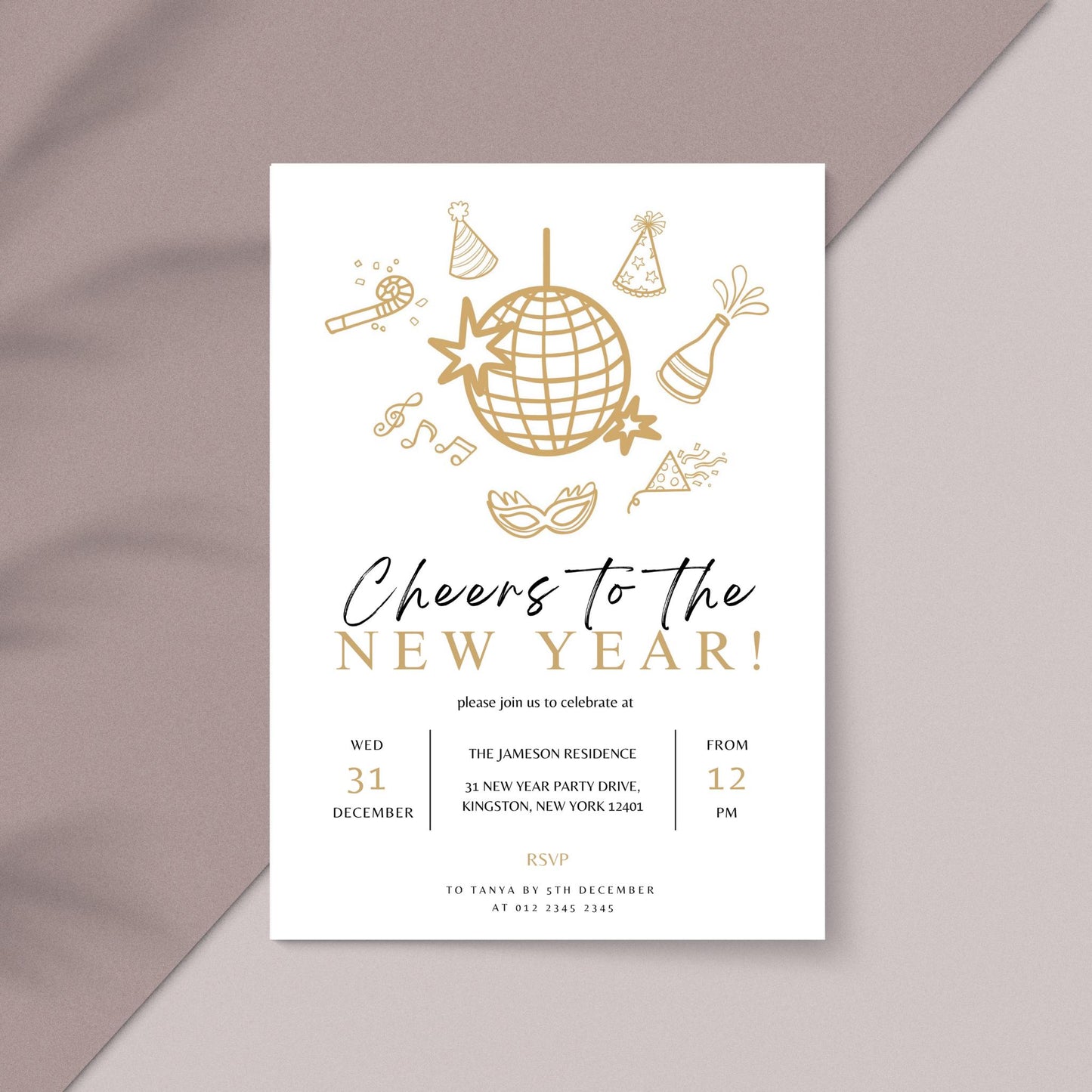 Gold Minimalist New Year's Eve Party Invitation